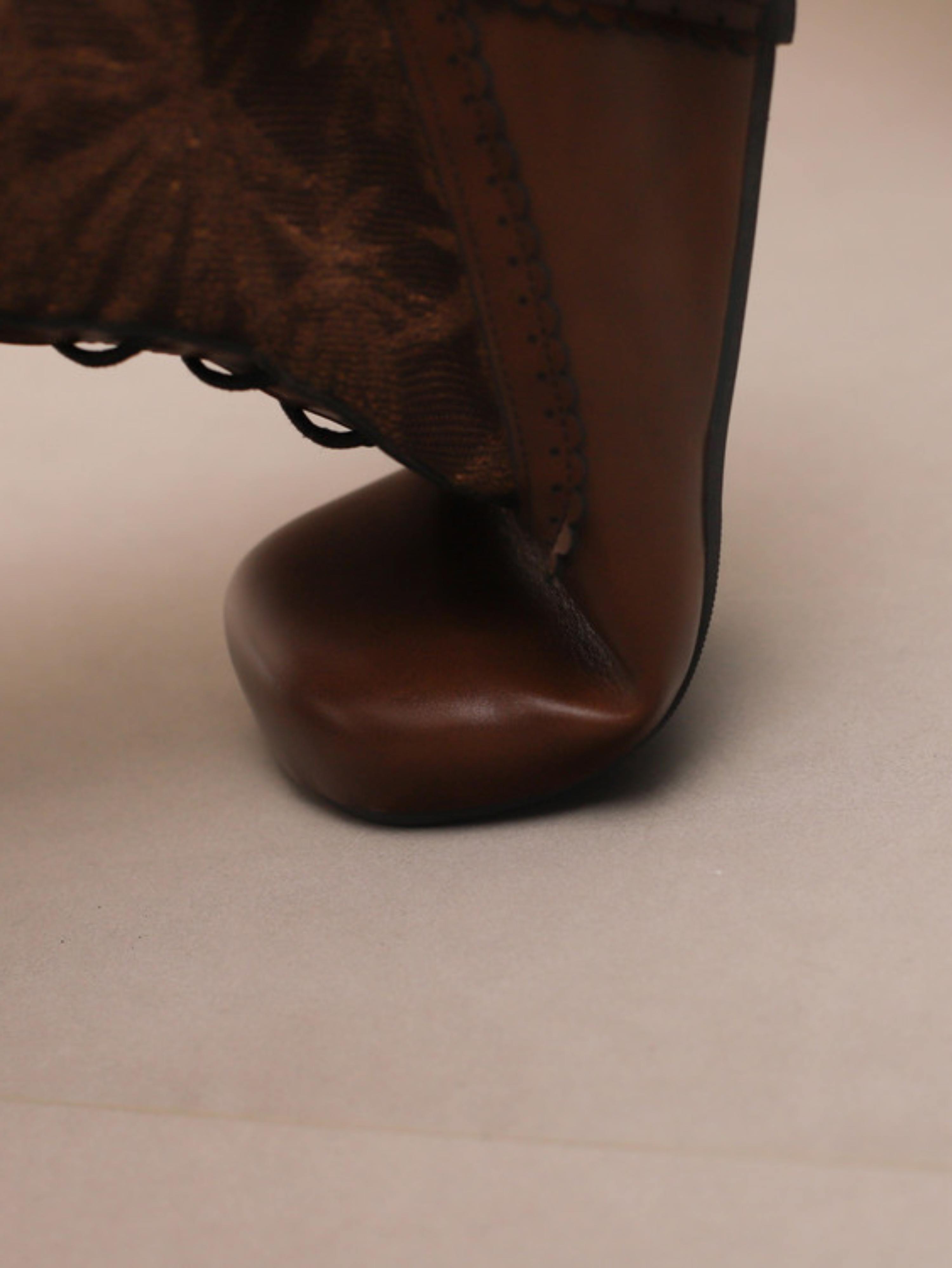 Elegant Lace-Up Victorian-Inspired Brown Mid Calf Boots