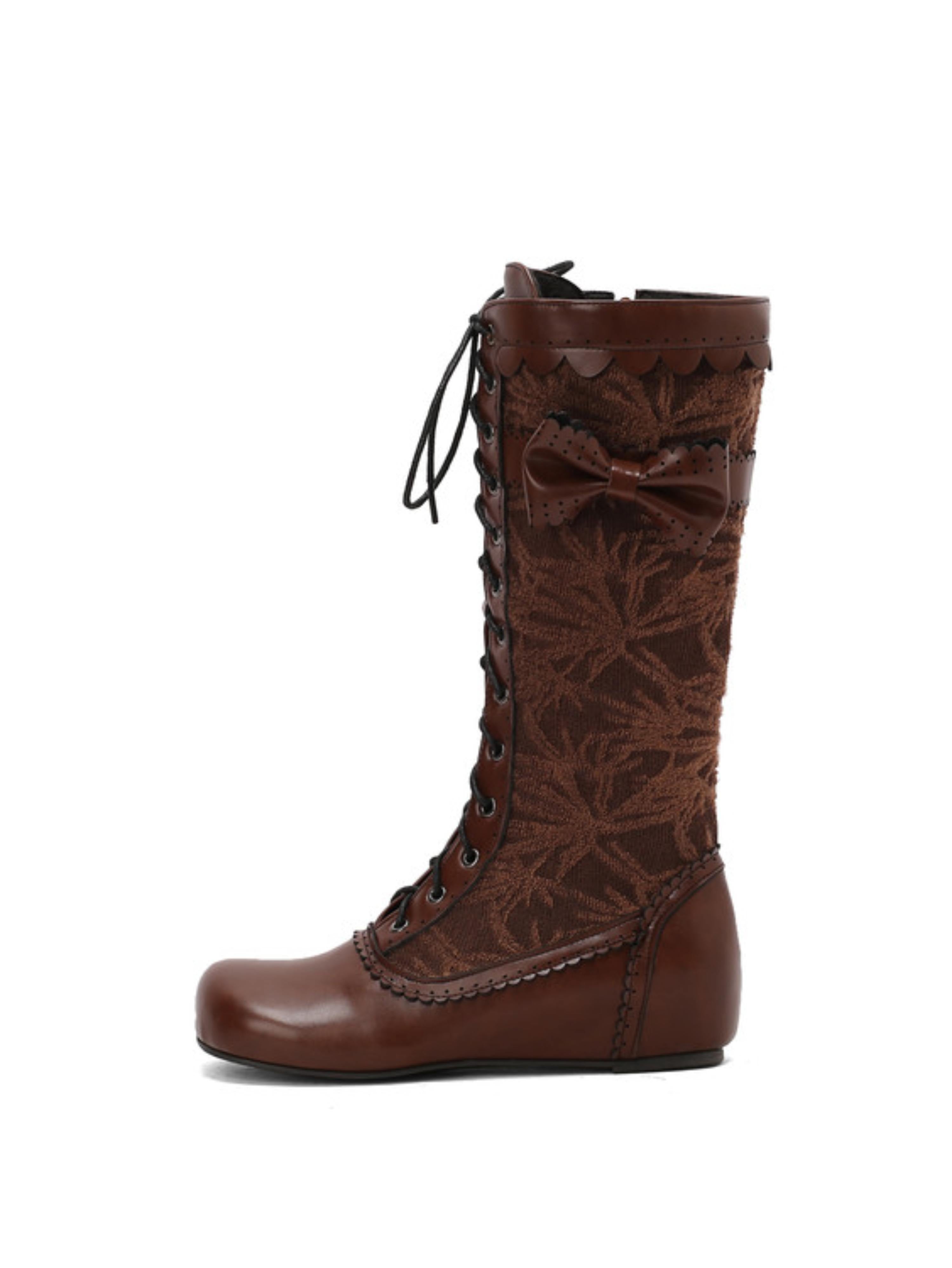 Elegant Lace-Up Victorian-Inspired Brown Mid Calf Boots