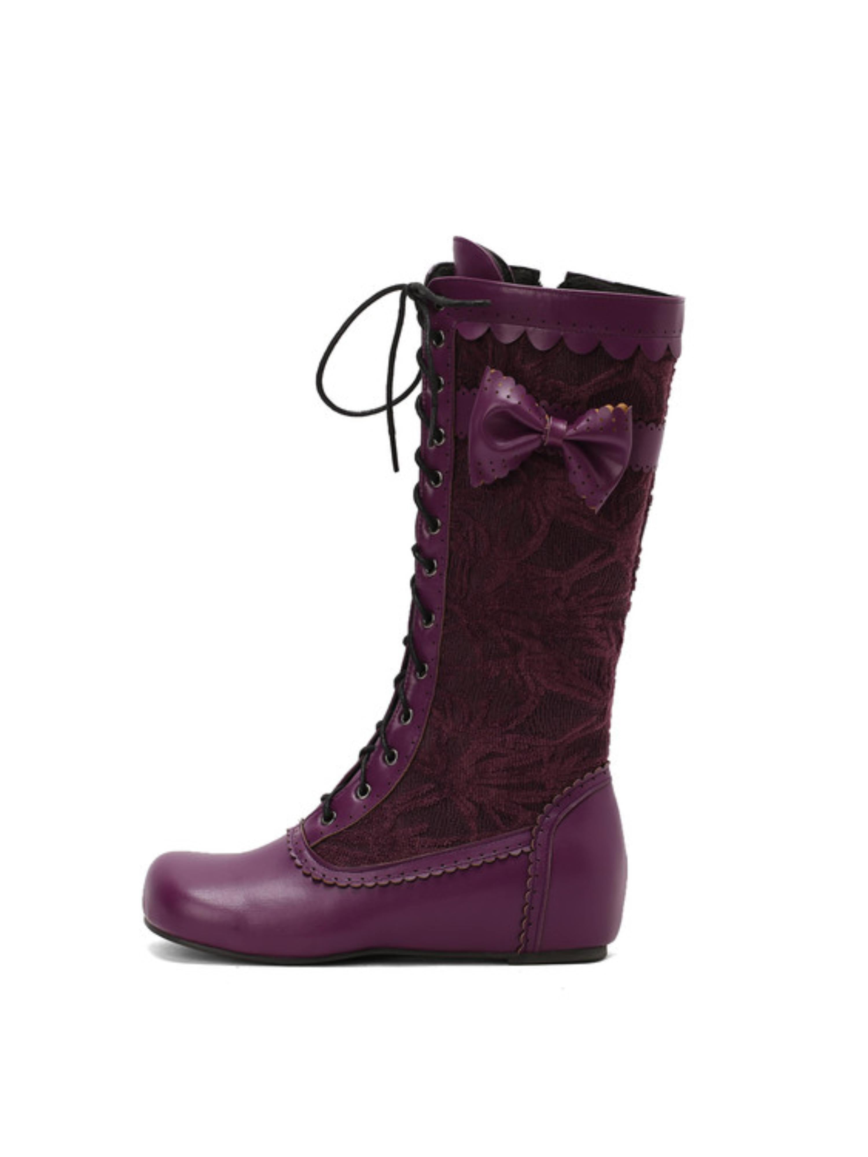 Rich Purple Bow Lace-Up Tall Boots for Women