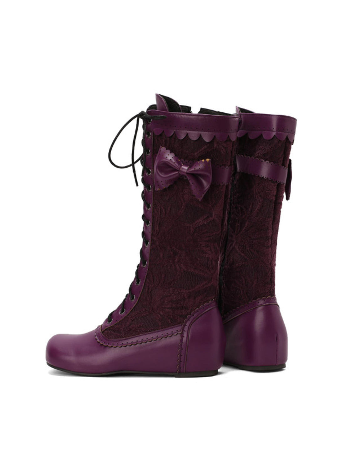 Rich Purple Bow Lace-Up Tall Boots for Women