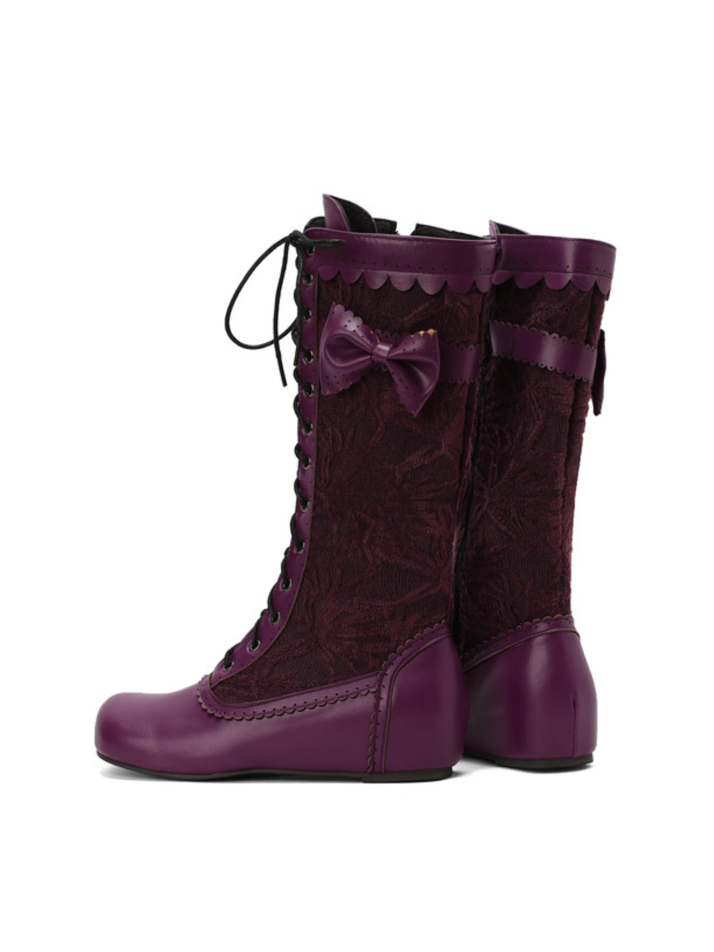 Rich Purple Bow Lace-Up Tall Boots for Women