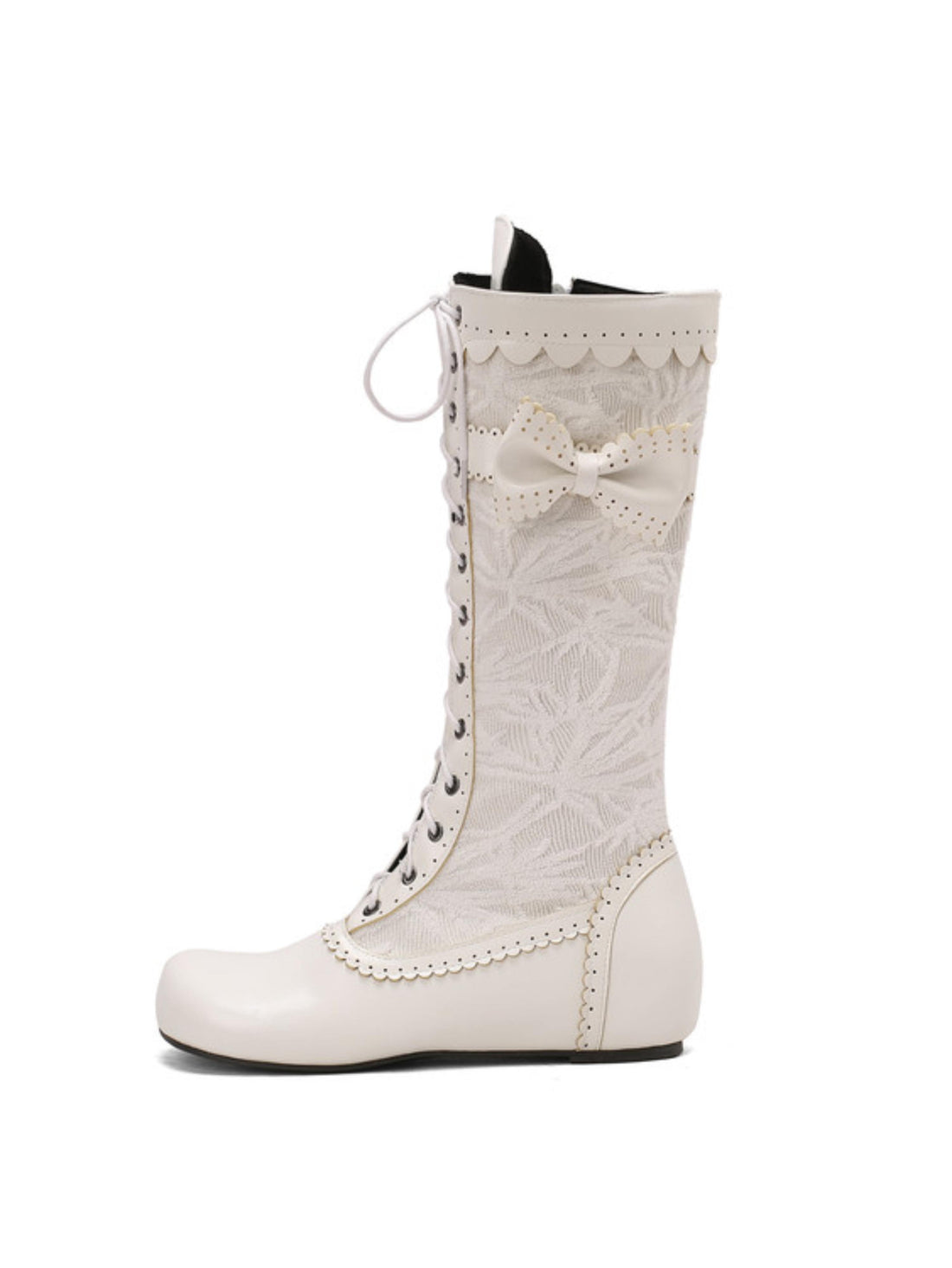 Vintage White Lace-Up Bow Long Boots for Women