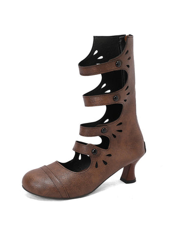 Dark Brown Multi Strap Mid Calf Women's Boots