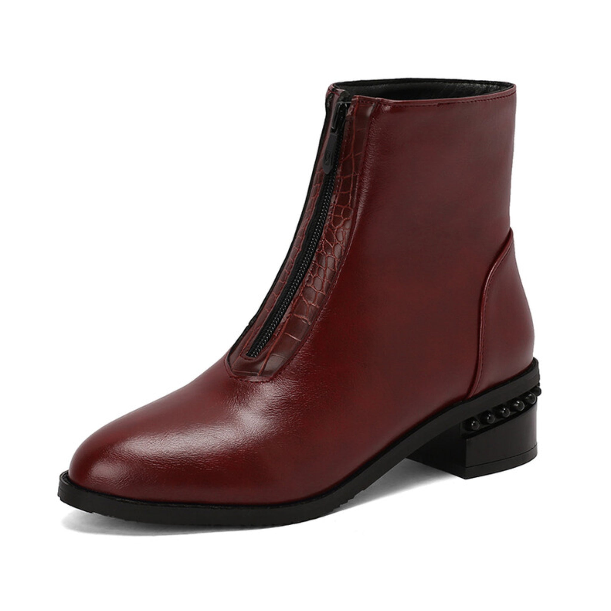 Elegant Almond Toe Burgundy Ankle Boots Women