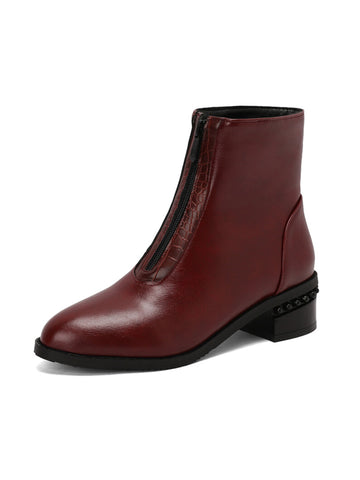 Elegant Almond Toe Burgundy Ankle Boots Women