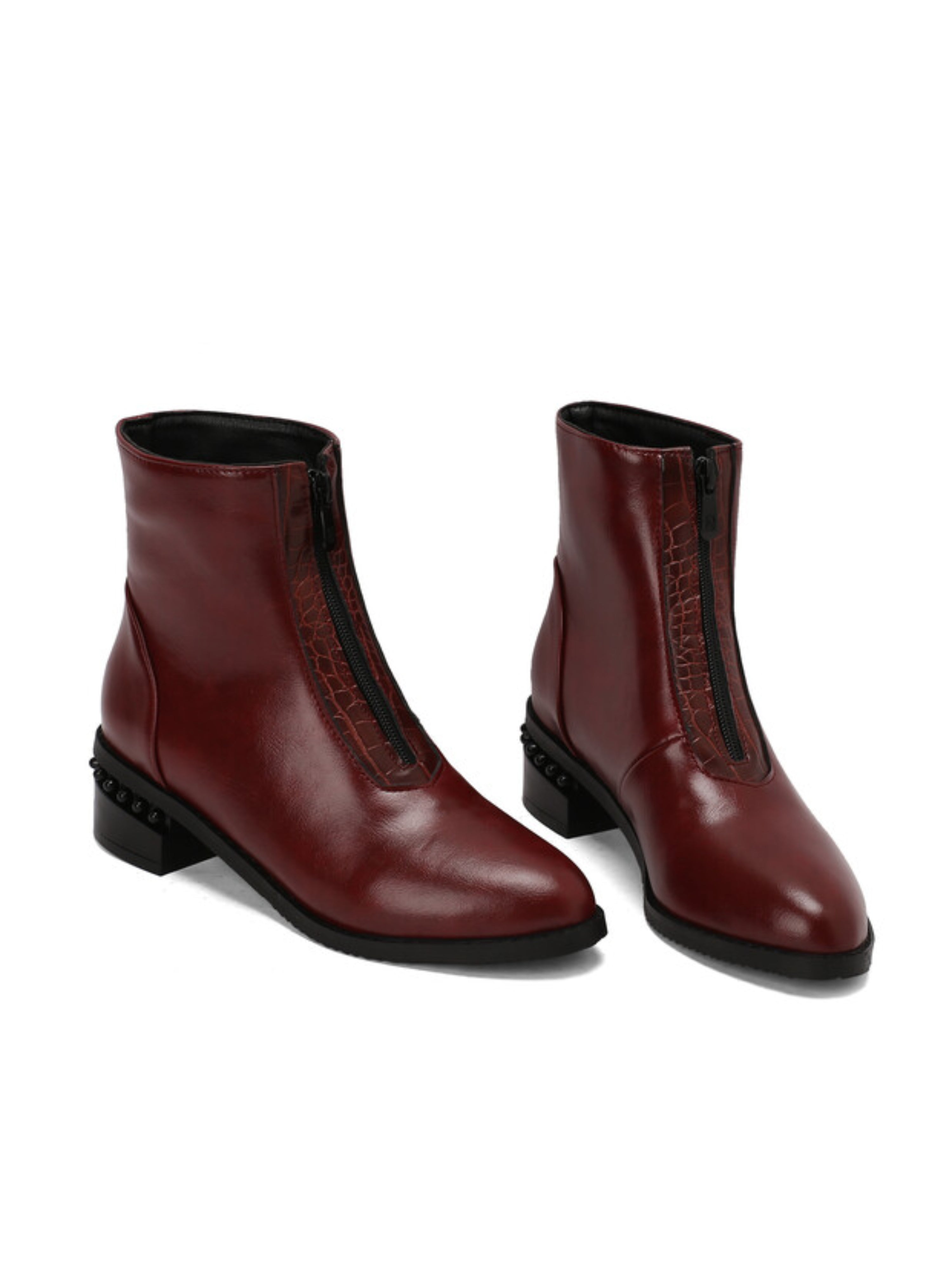Elegant Almond Toe Burgundy Ankle Boots Women