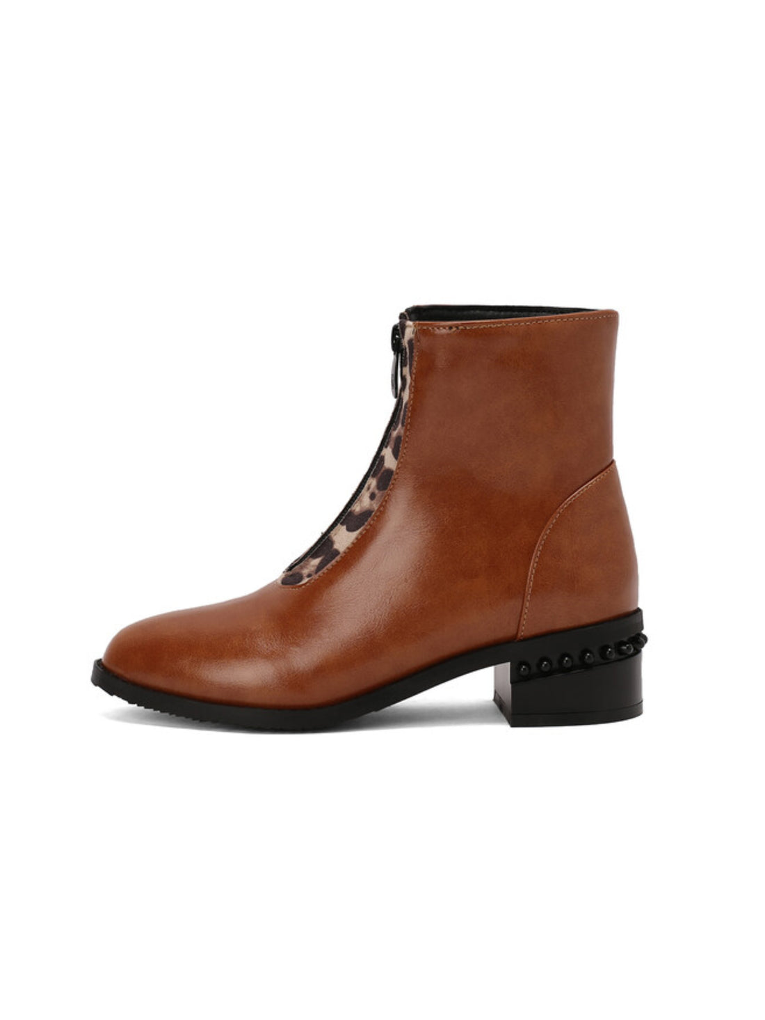 Brown Block Low Heel Ankle Boots for Women