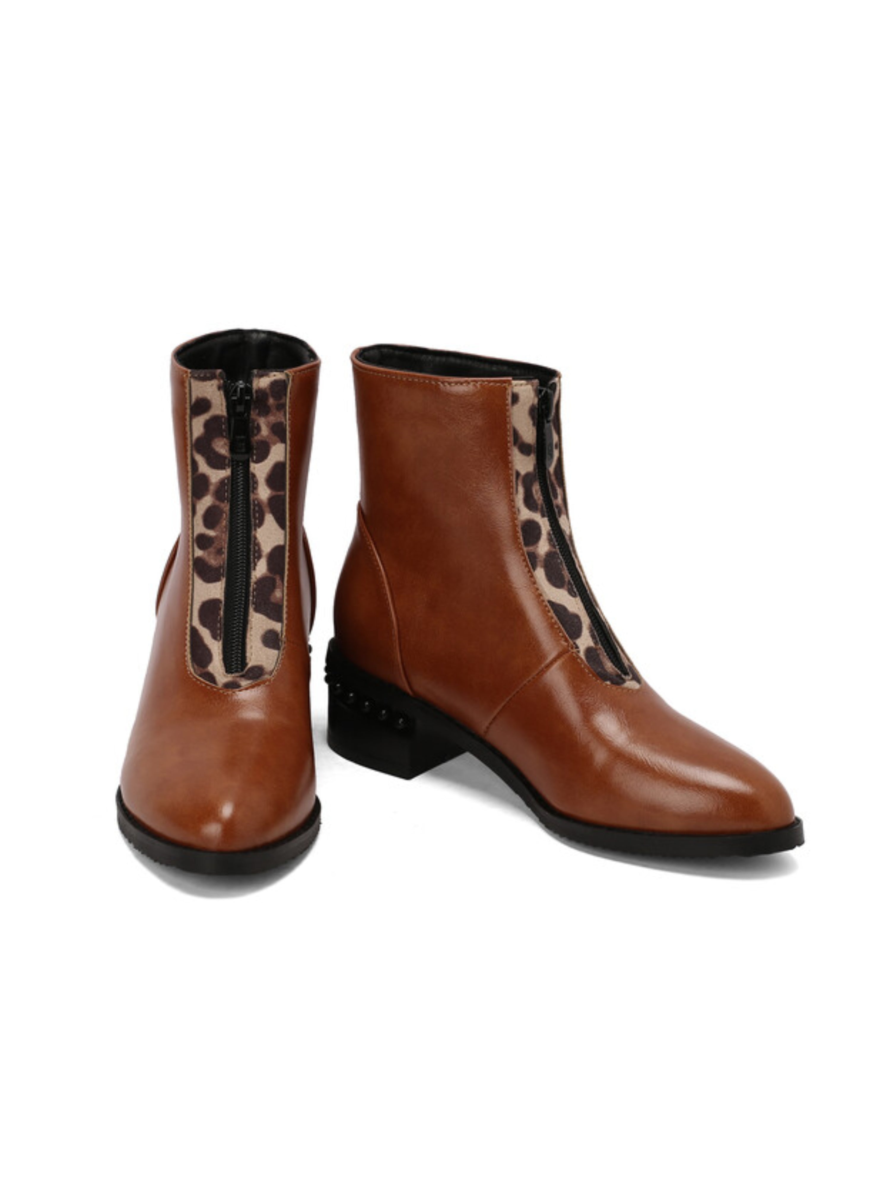 Brown Block Low Heel Ankle Boots for Women