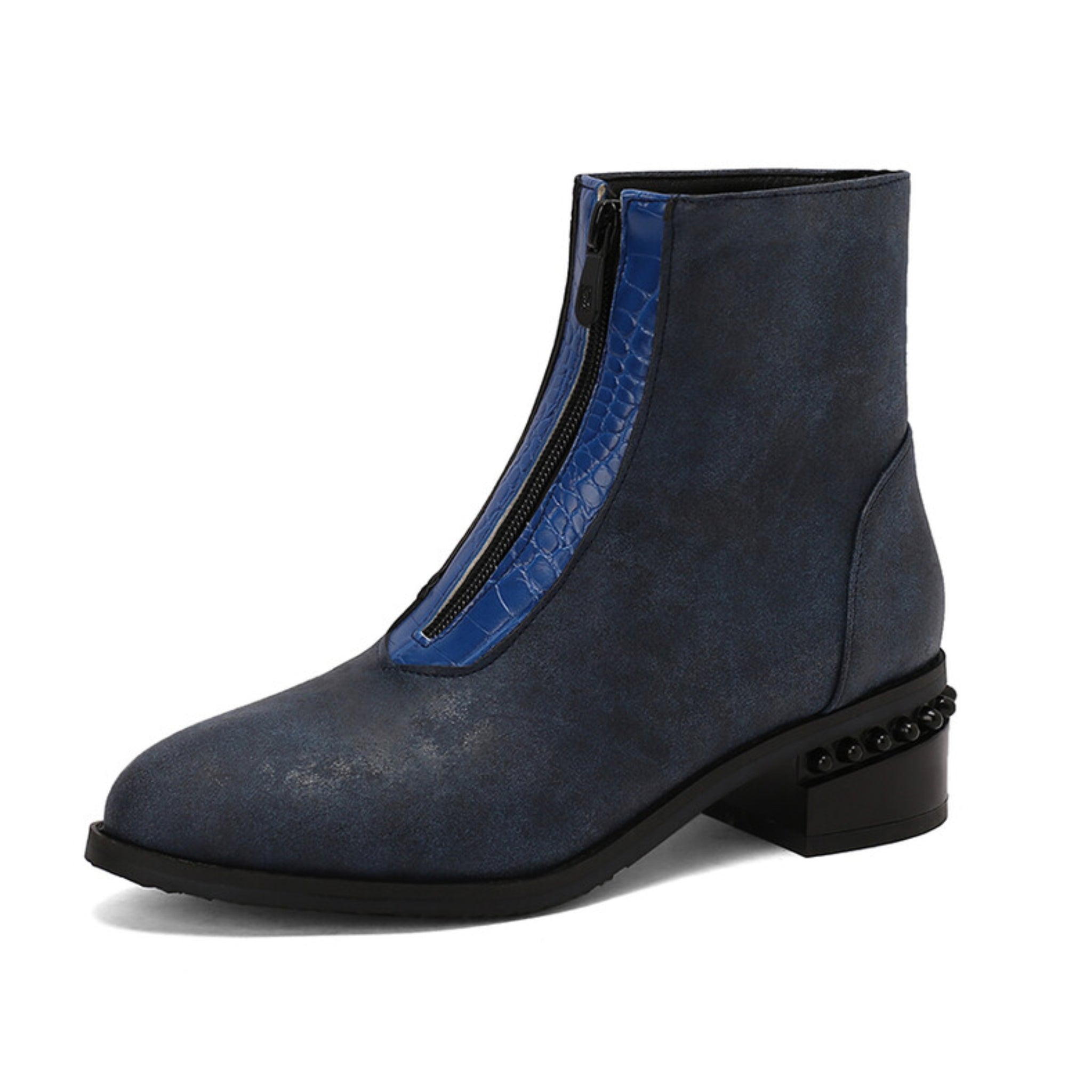 Navy Low Block Heel Women's Ankle Boots