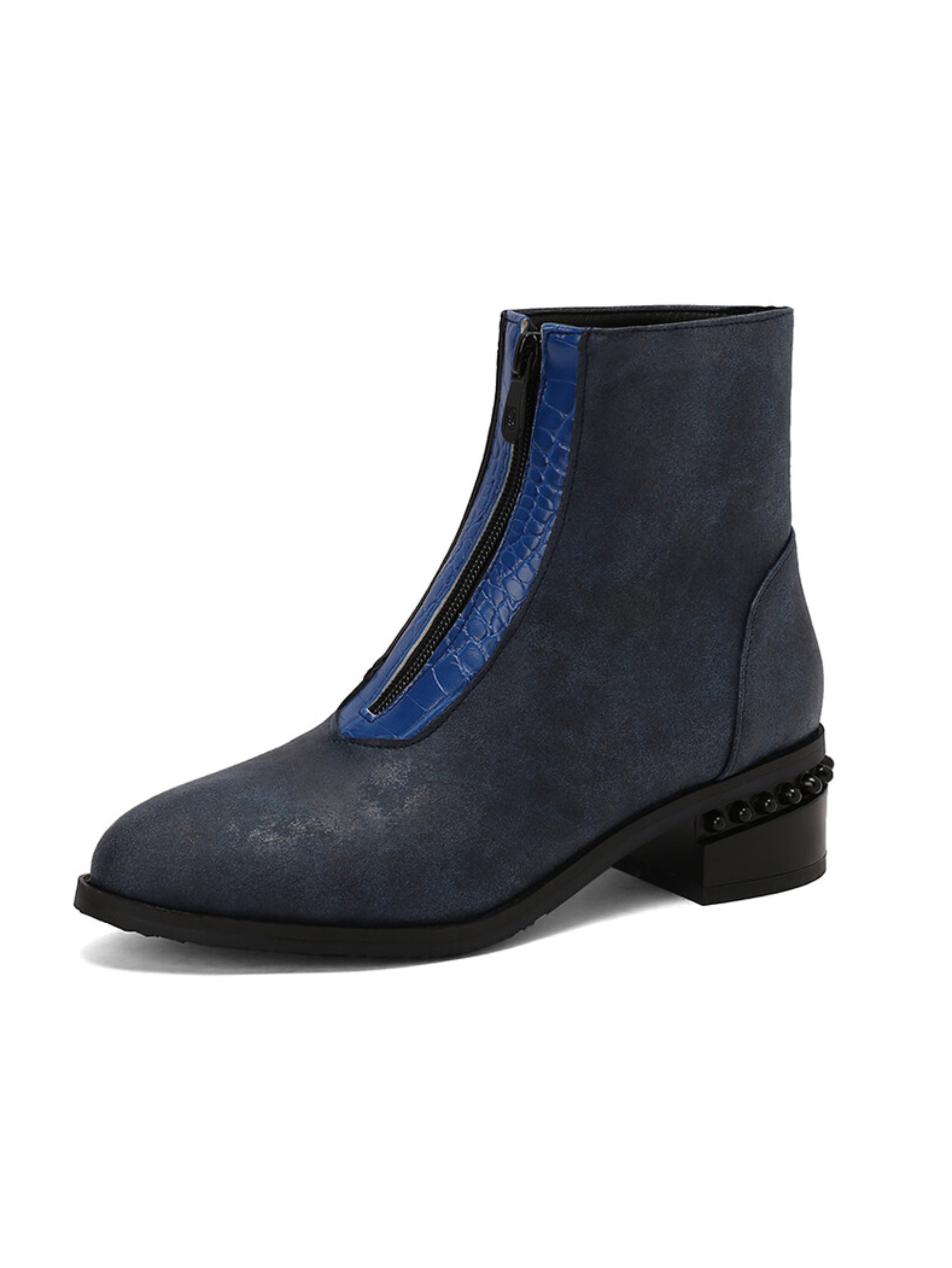 Navy Low Block Heel Women's Ankle Boots