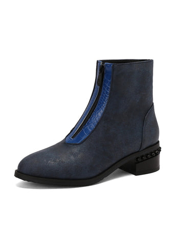 Navy Low Block Heel Women's Ankle Boots