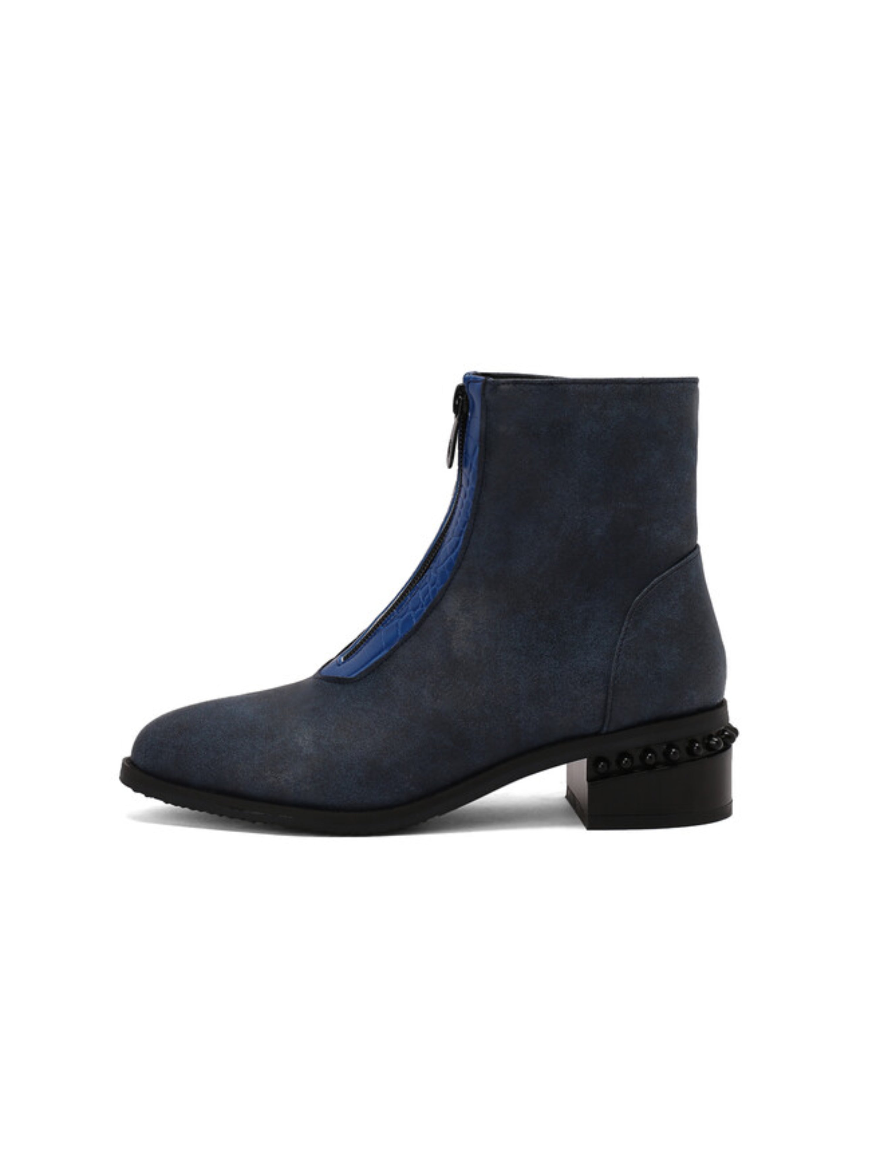 Navy Low Block Heel Women's Ankle Boots