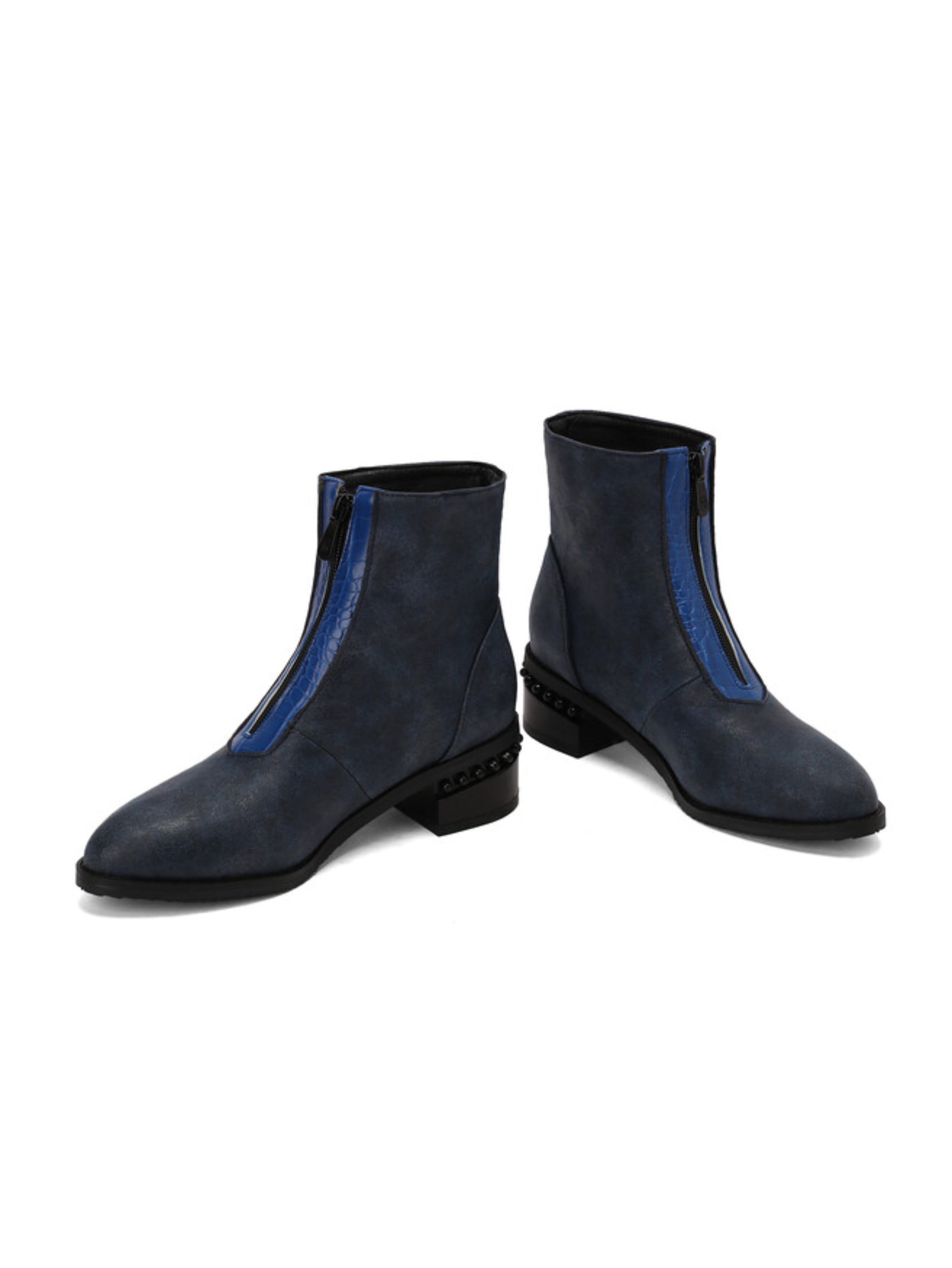 Navy Low Block Heel Women's Ankle Boots