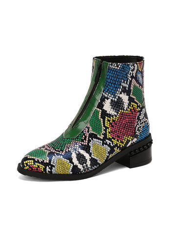 Multicolor Python Print Low Heel Ankle Boots for Women