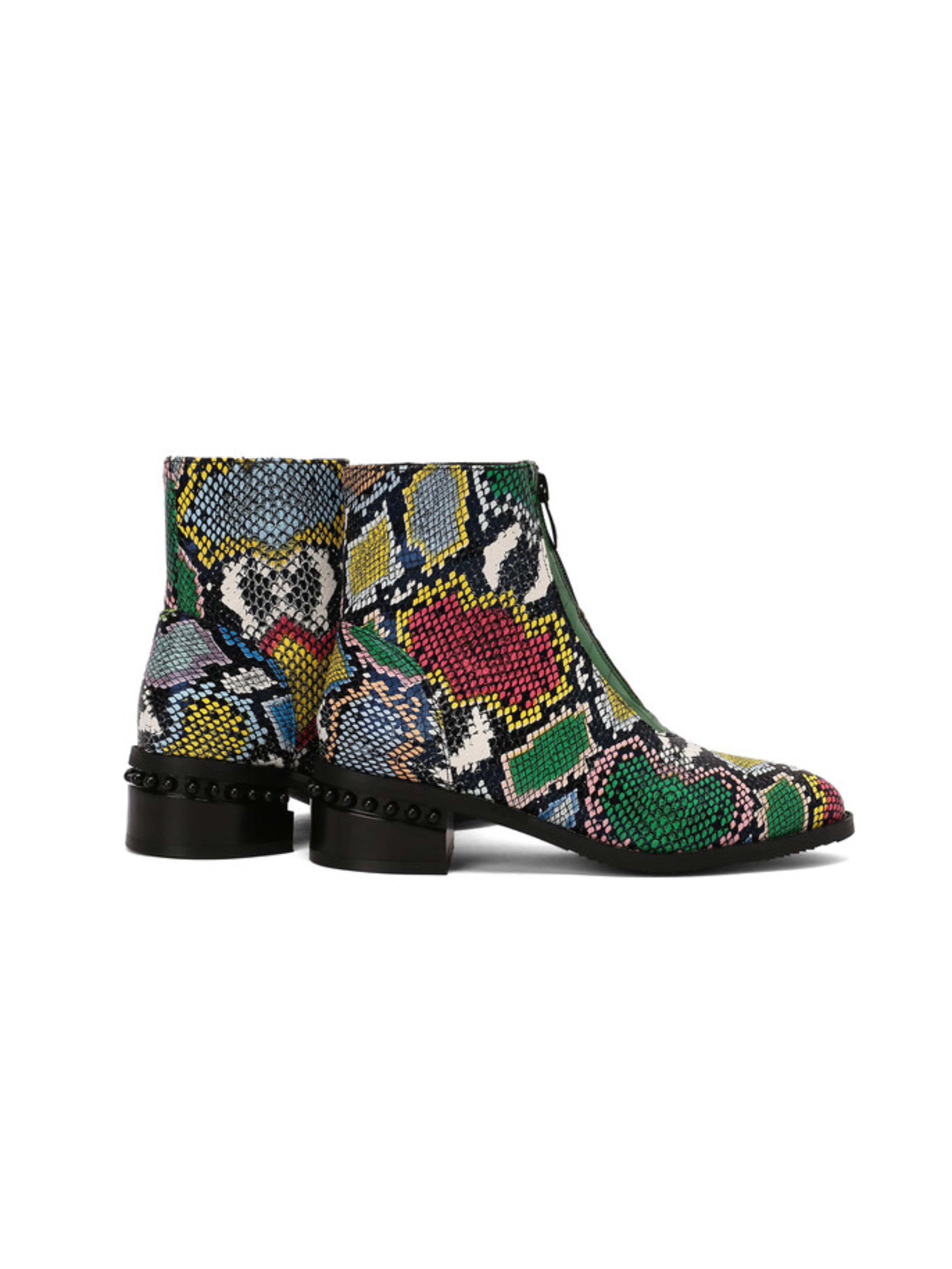 Multicolor Python Print Low Heel Ankle Boots for Women