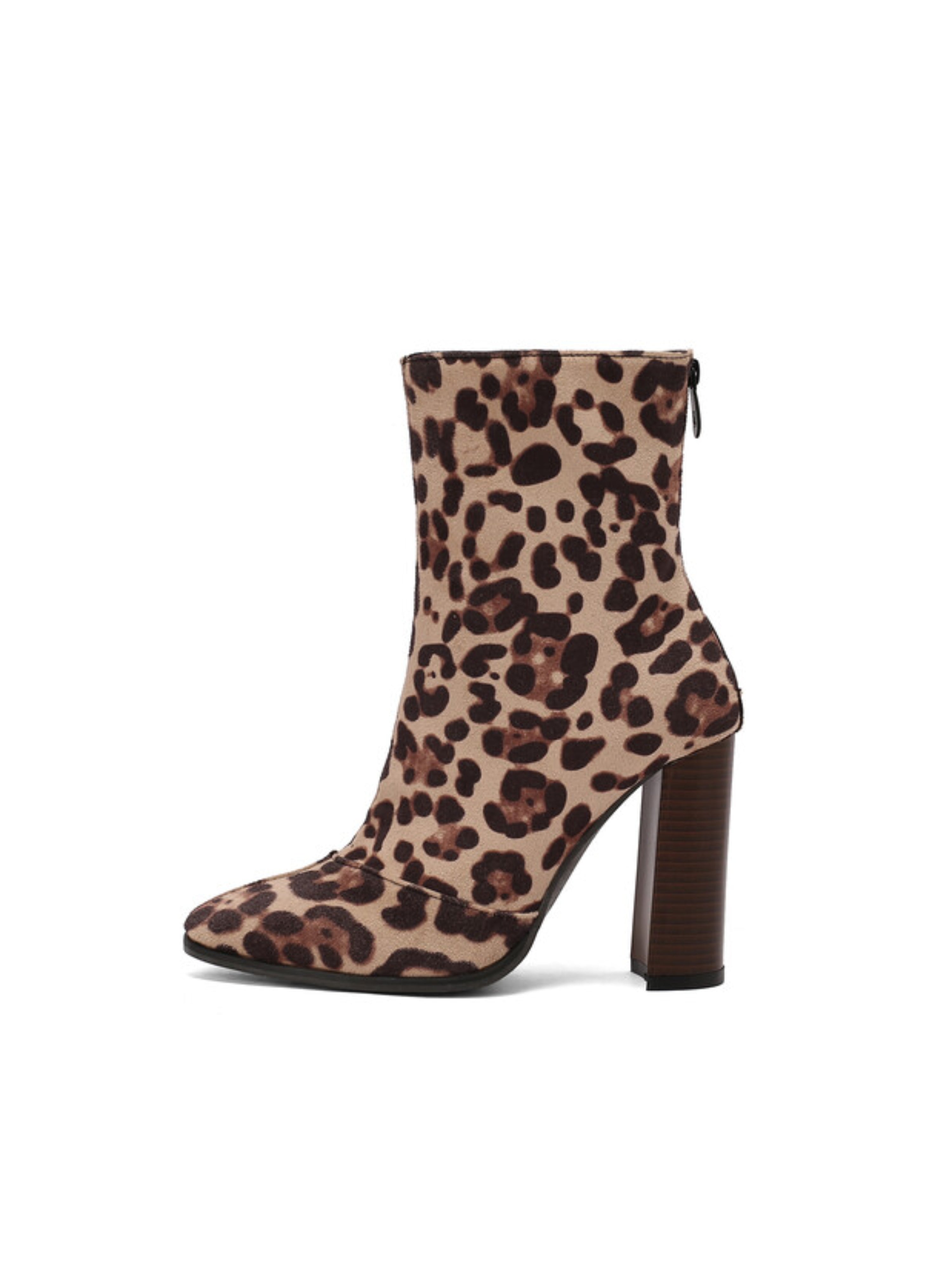 Black and Tan High-Heel Ankle Leopard Boots for Women