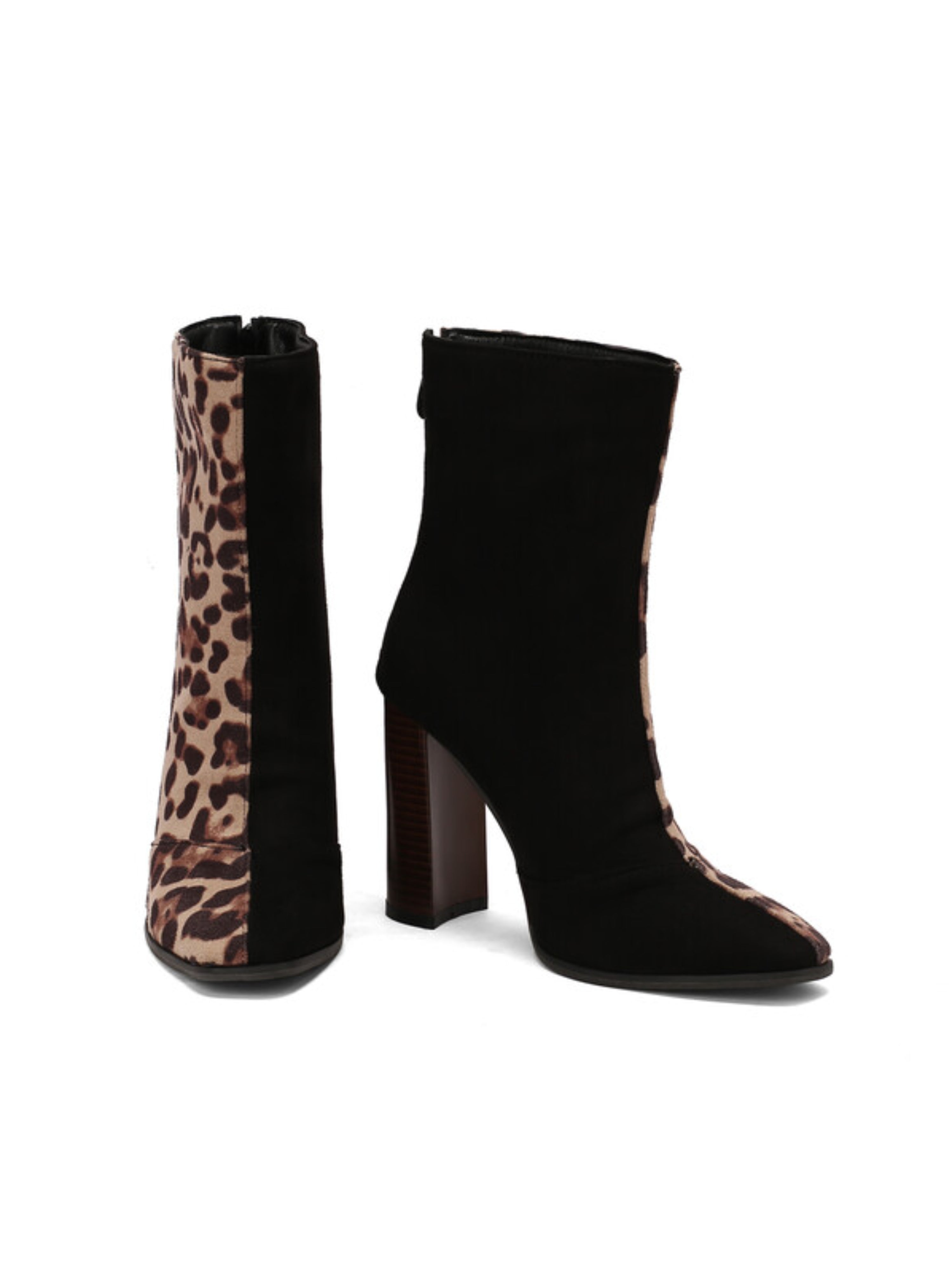 Black and Tan High-Heel Ankle Leopard Boots for Women