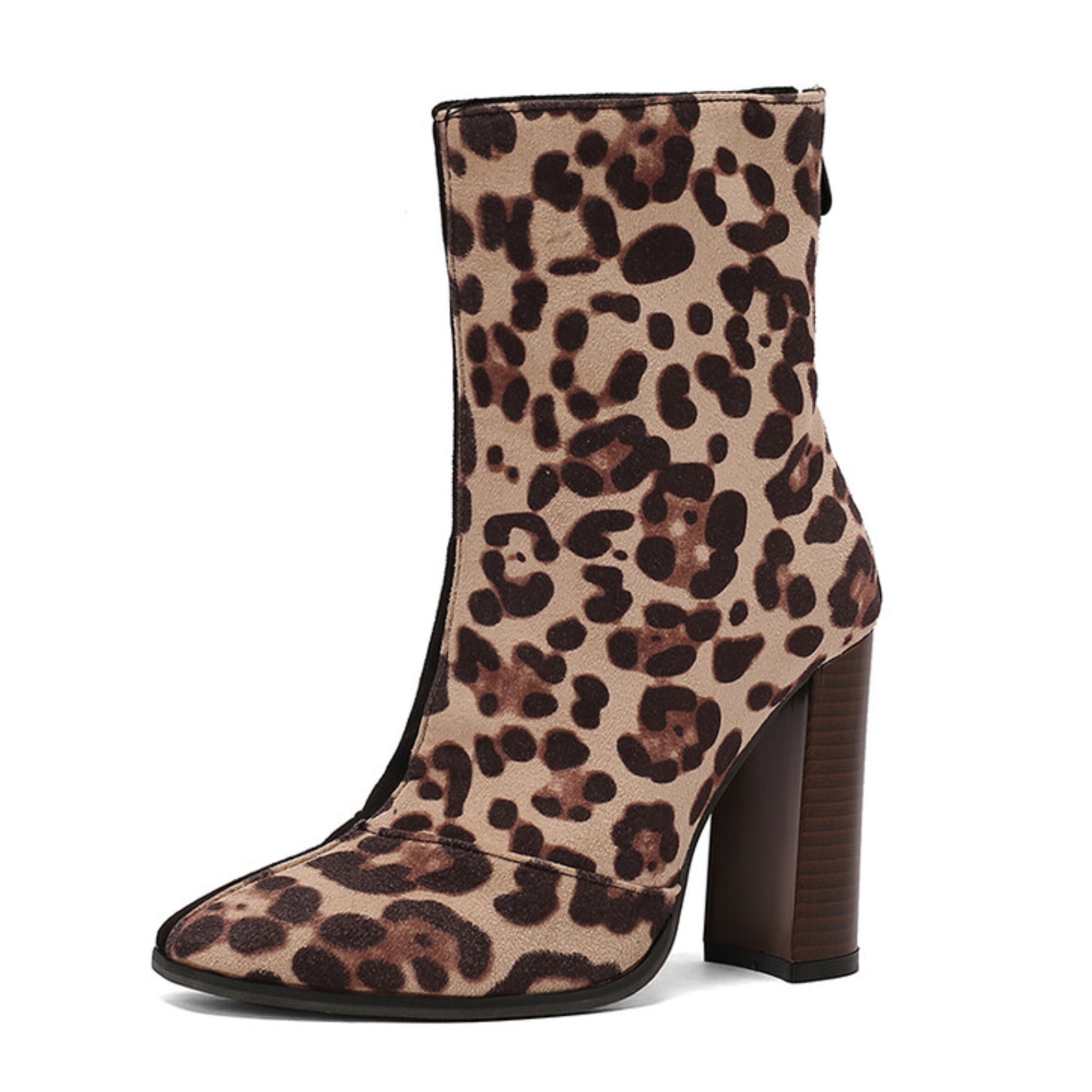 Black and Tan High-Heel Ankle Leopard Boots for Women