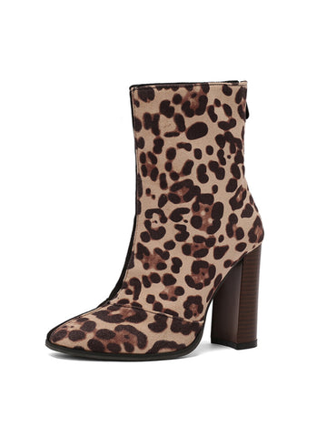 Black and Tan High-Heel Ankle Leopard Boots for Women