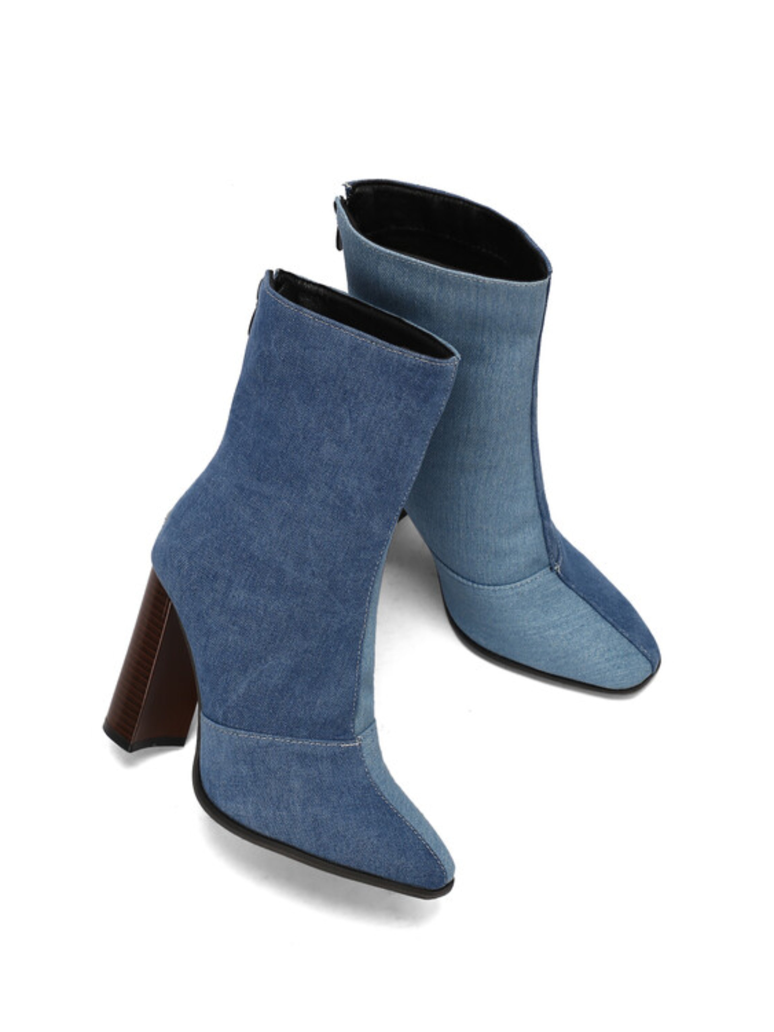 Denim Blue Chunky High Heeled Ankle Boots Women