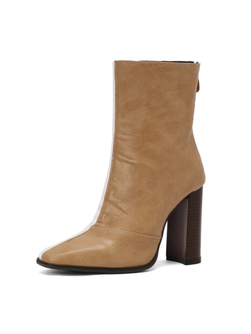 Brown and White Heeled Pointed Toe Women's Booties