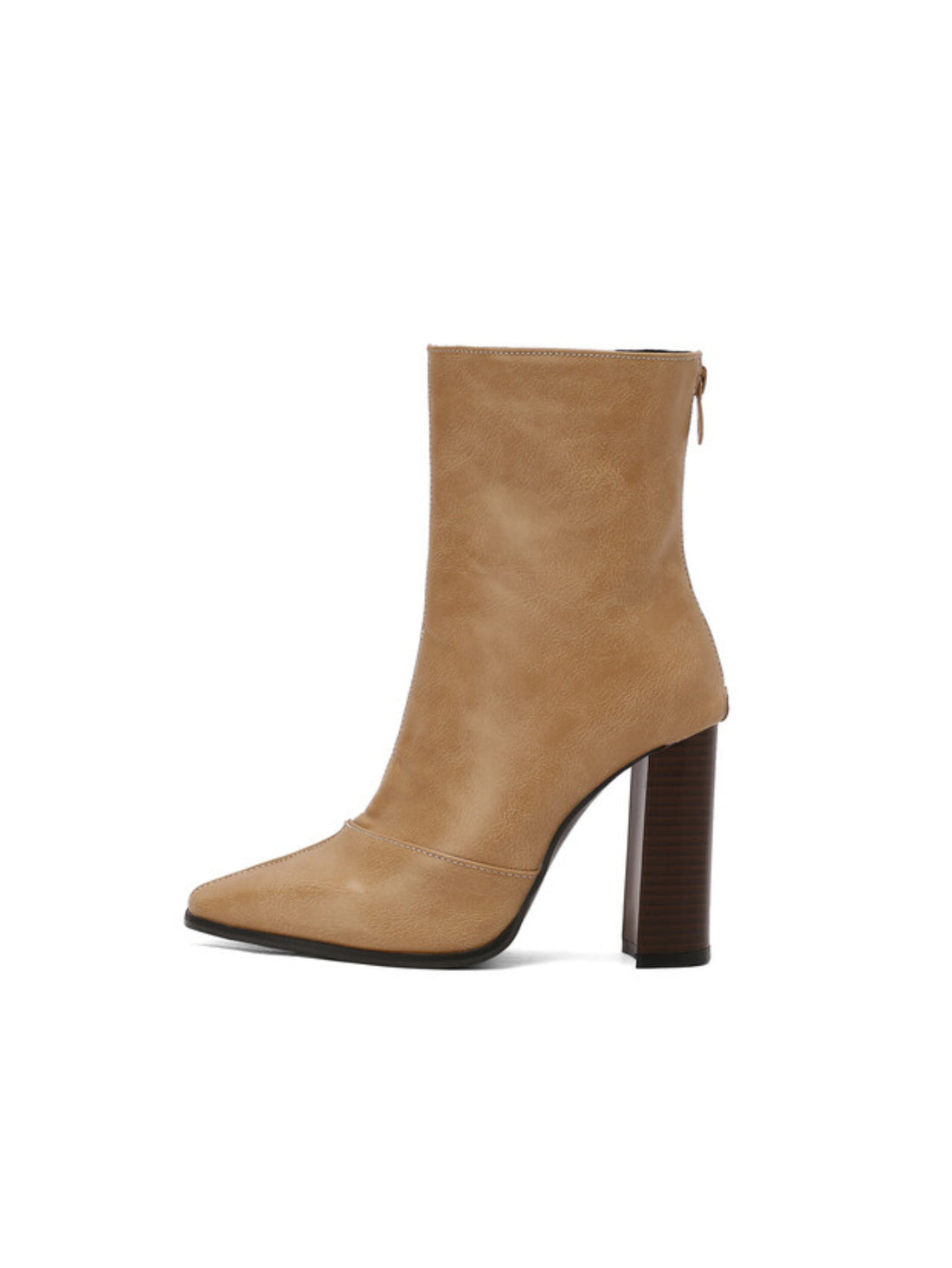 Brown and White Heeled Pointed Toe Women's Booties