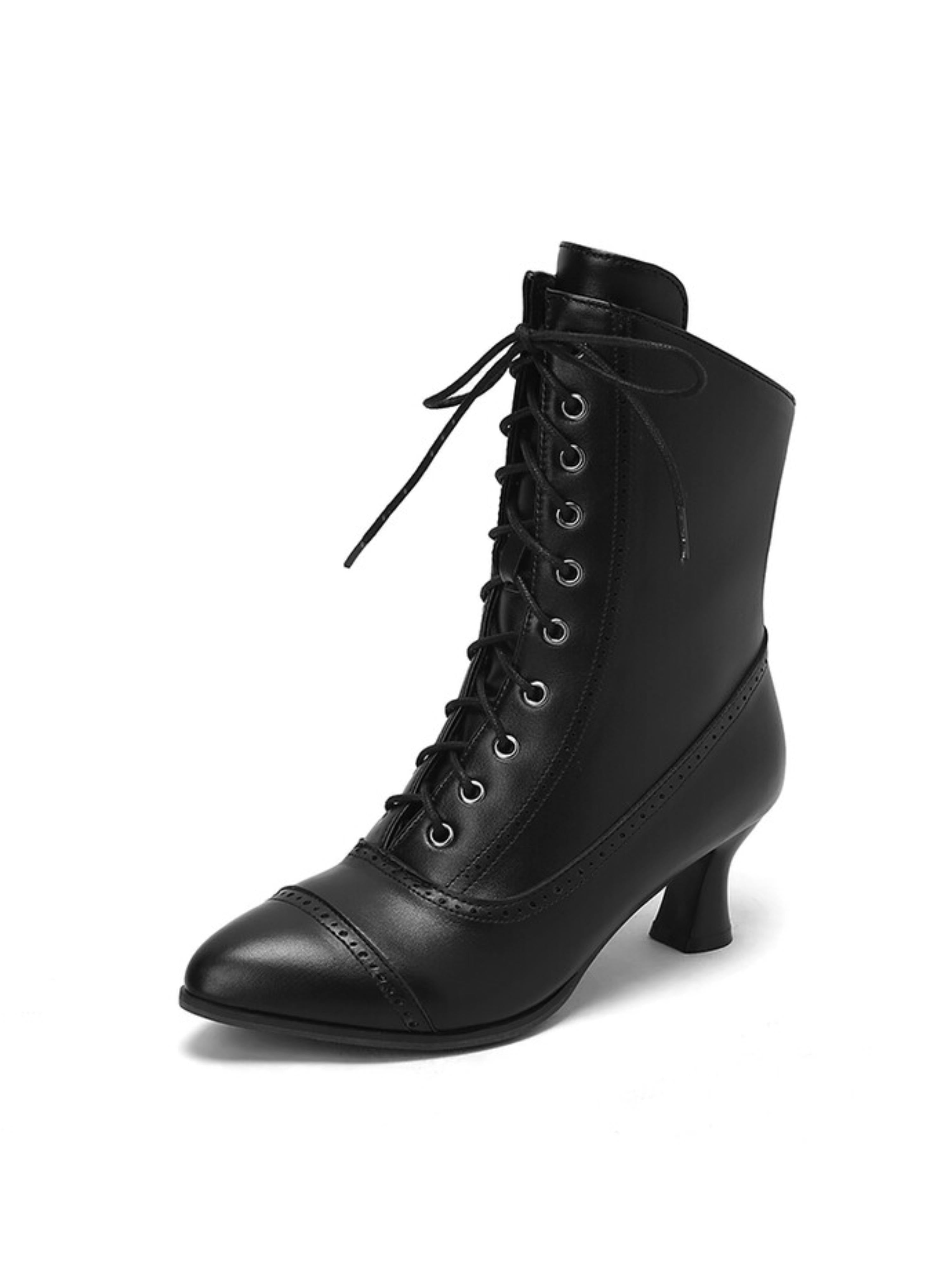 Victorian Black Lace-Up Ankle Boots