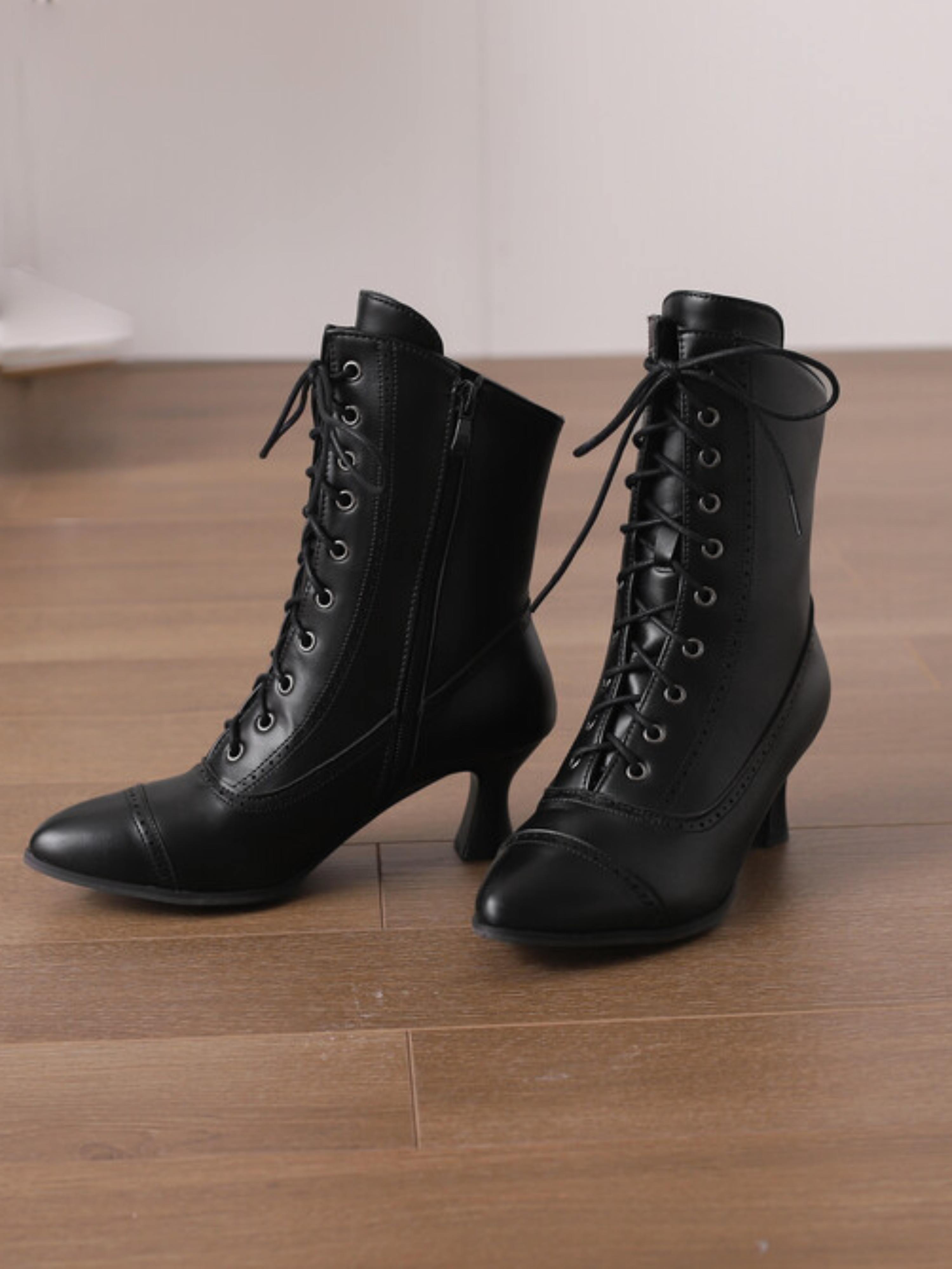 Victorian Black Lace-Up Ankle Boots