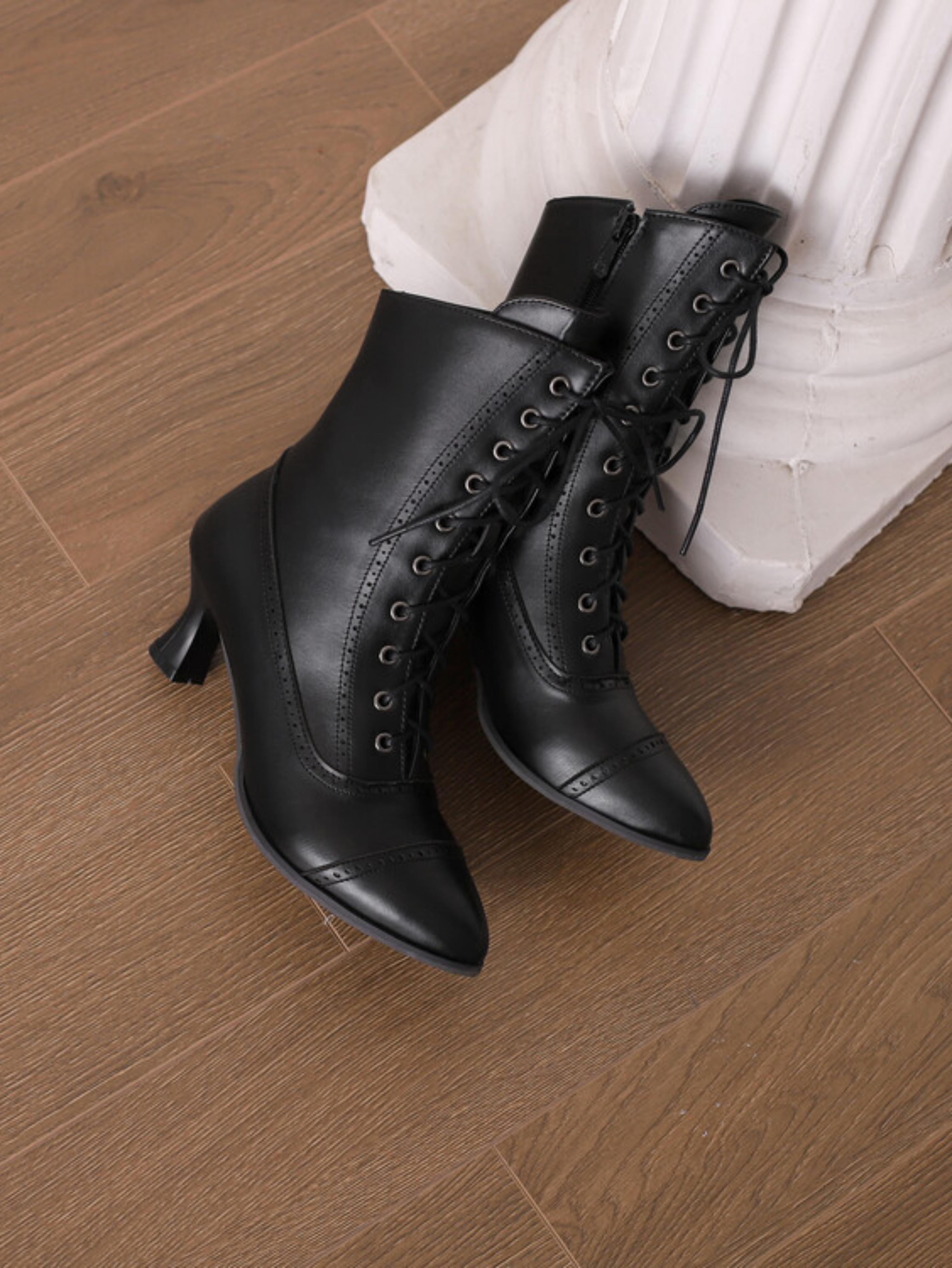 Victorian Black Lace-Up Ankle Boots