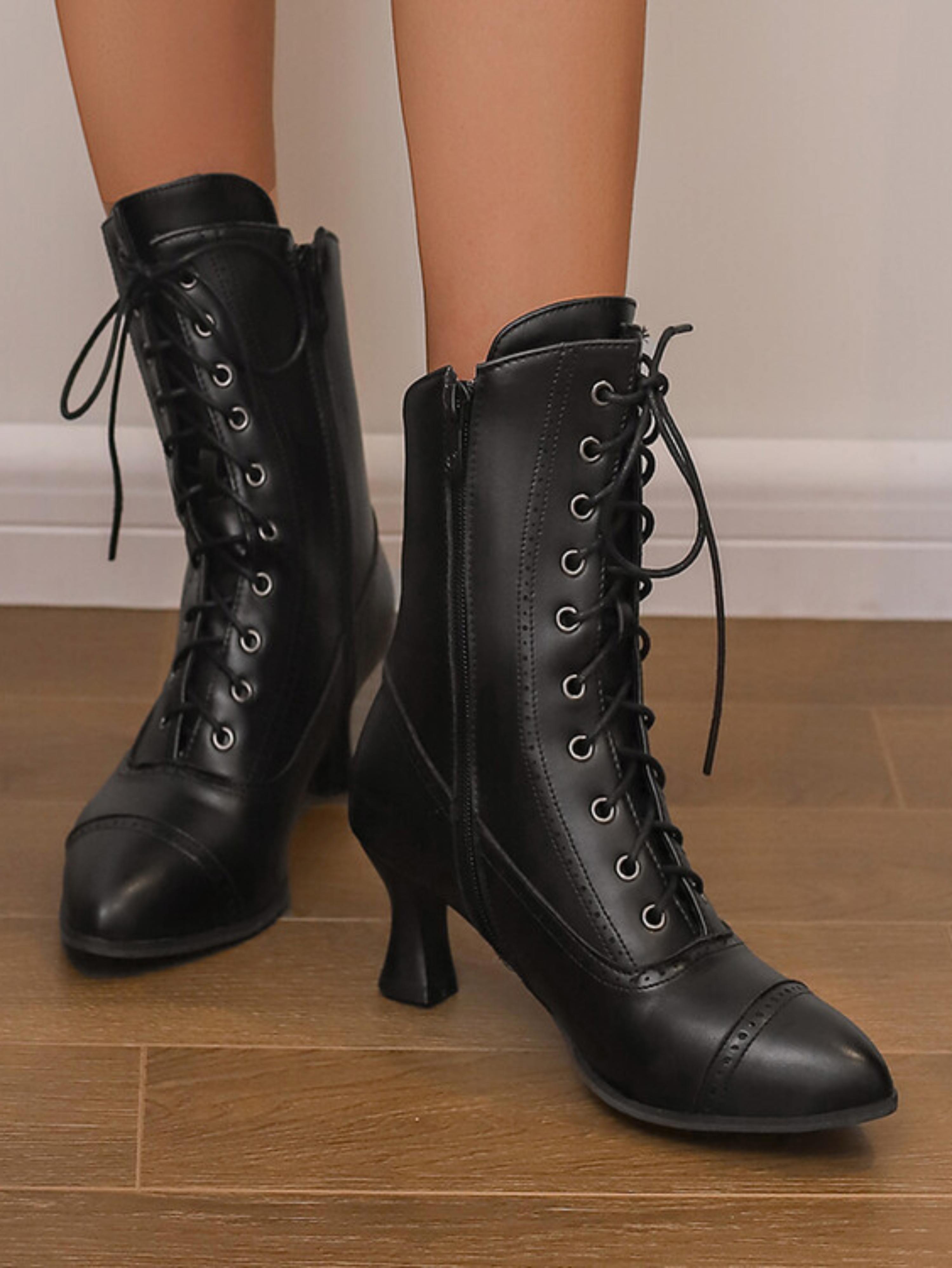 Victorian Black Lace-Up Ankle Boots