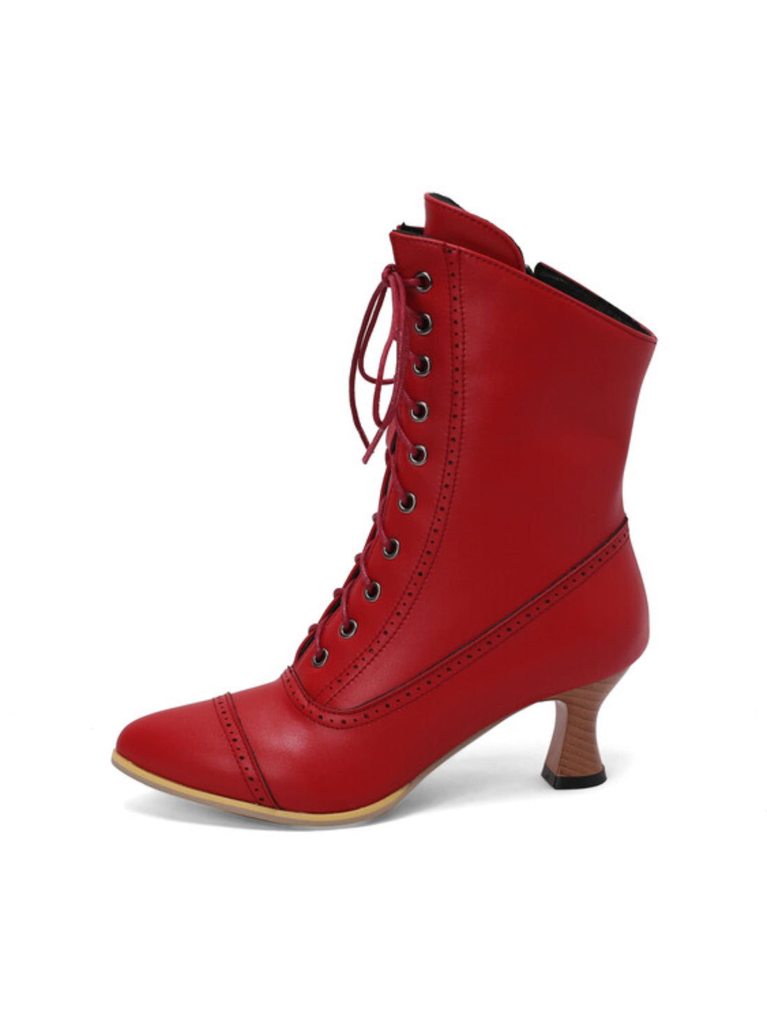 Red Vintage Victorian Ankle Boots with Flared Heel