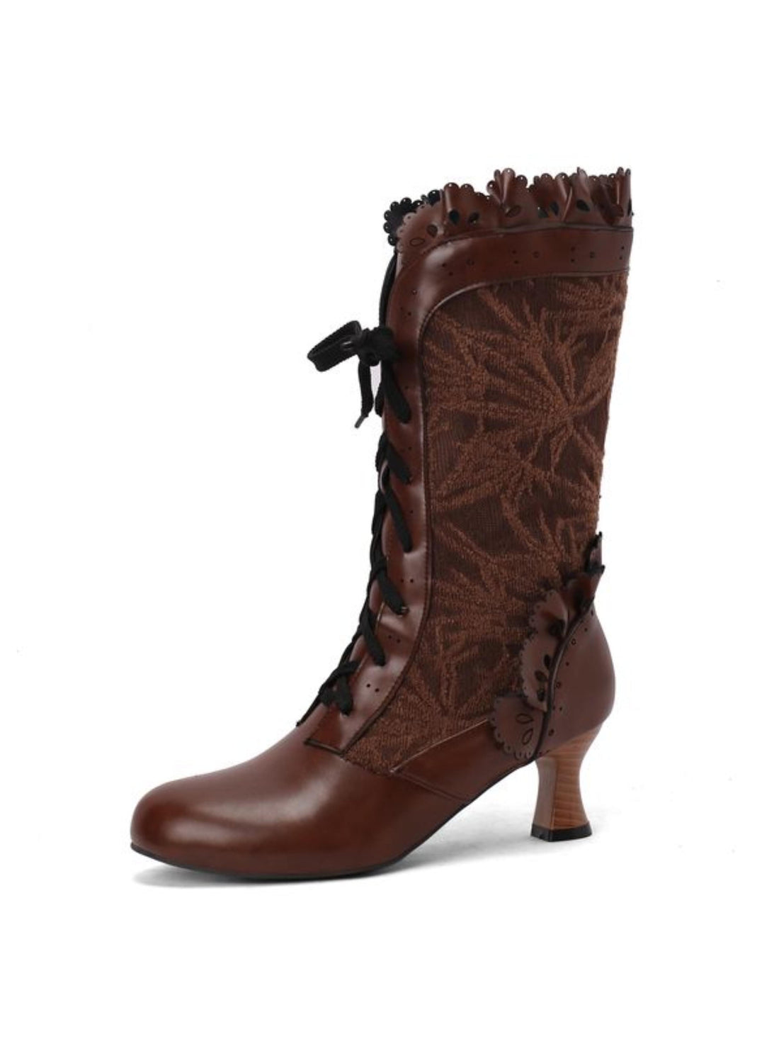 Classic Brown Victorian Lace-Up Mid-Calf Boots