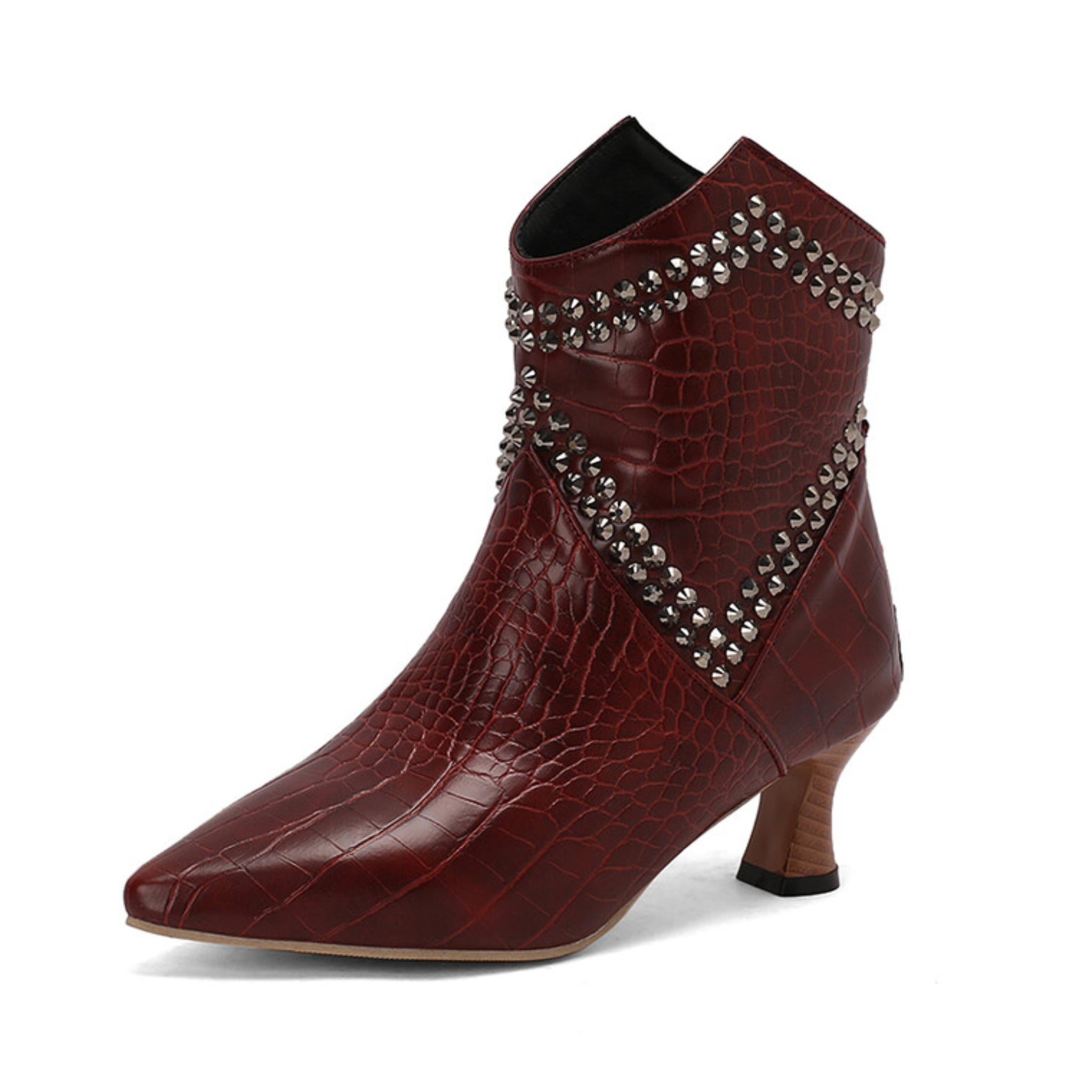 Vintage Burgundy Boots Women with Back Zipper Closure