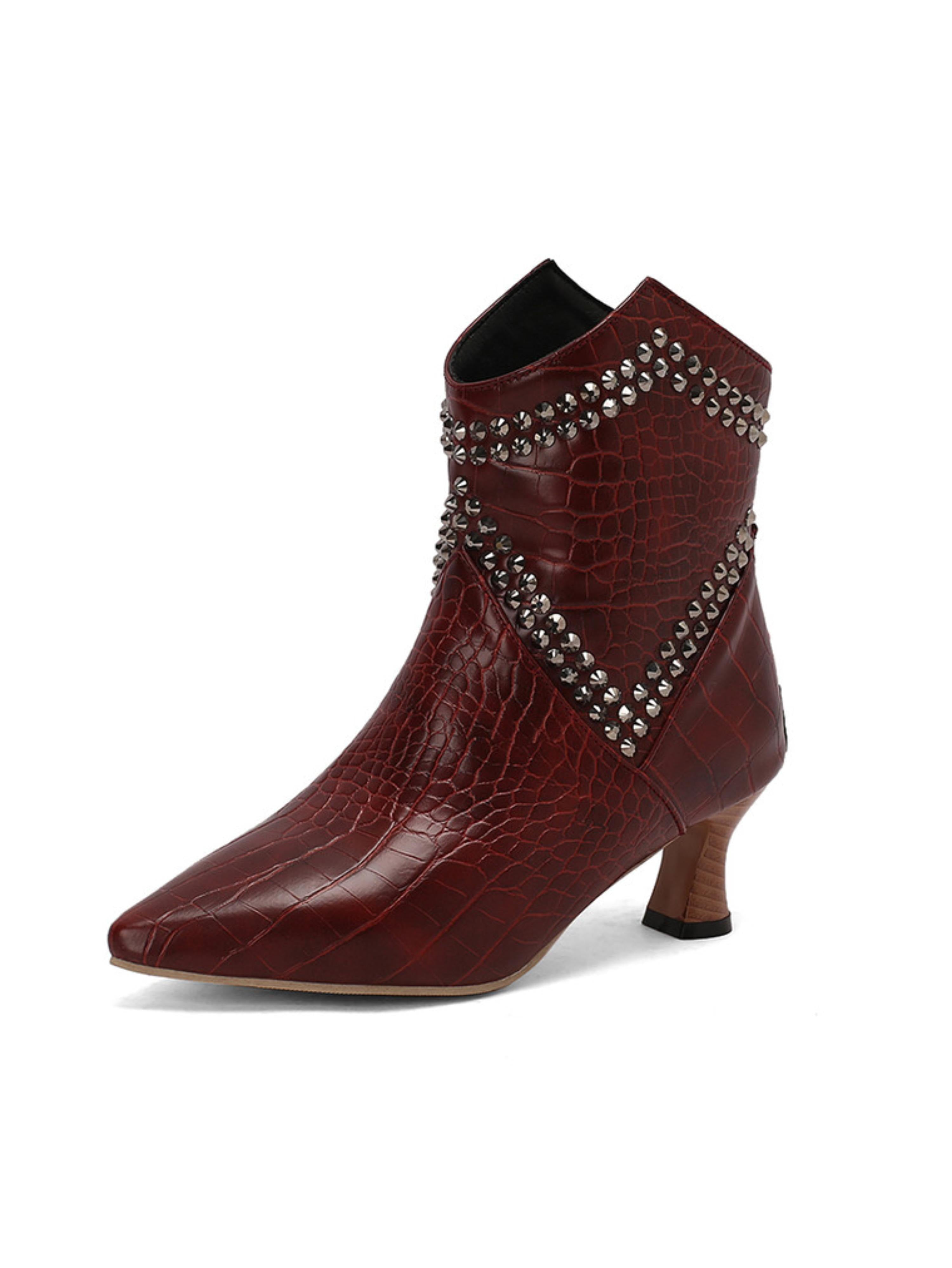 Vintage Burgundy Boots Women with Back Zipper Closure