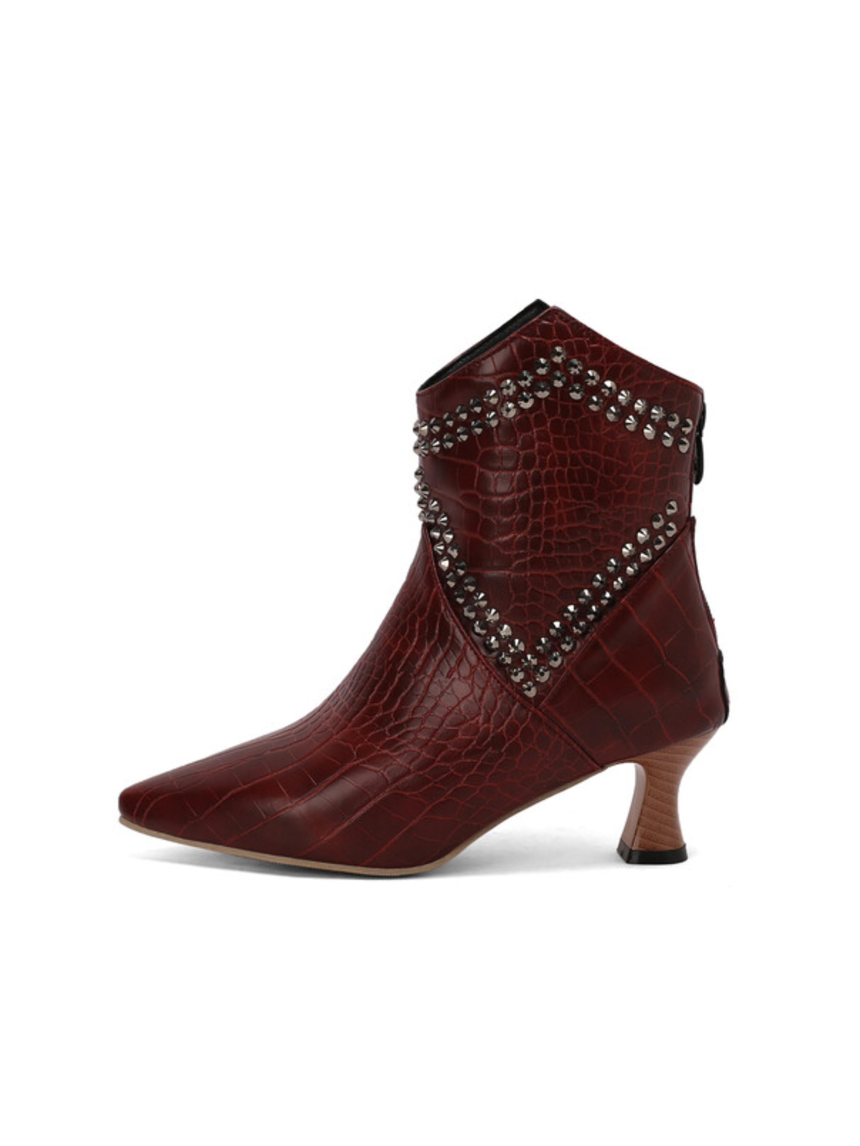 Vintage Burgundy Boots Women with Back Zipper Closure