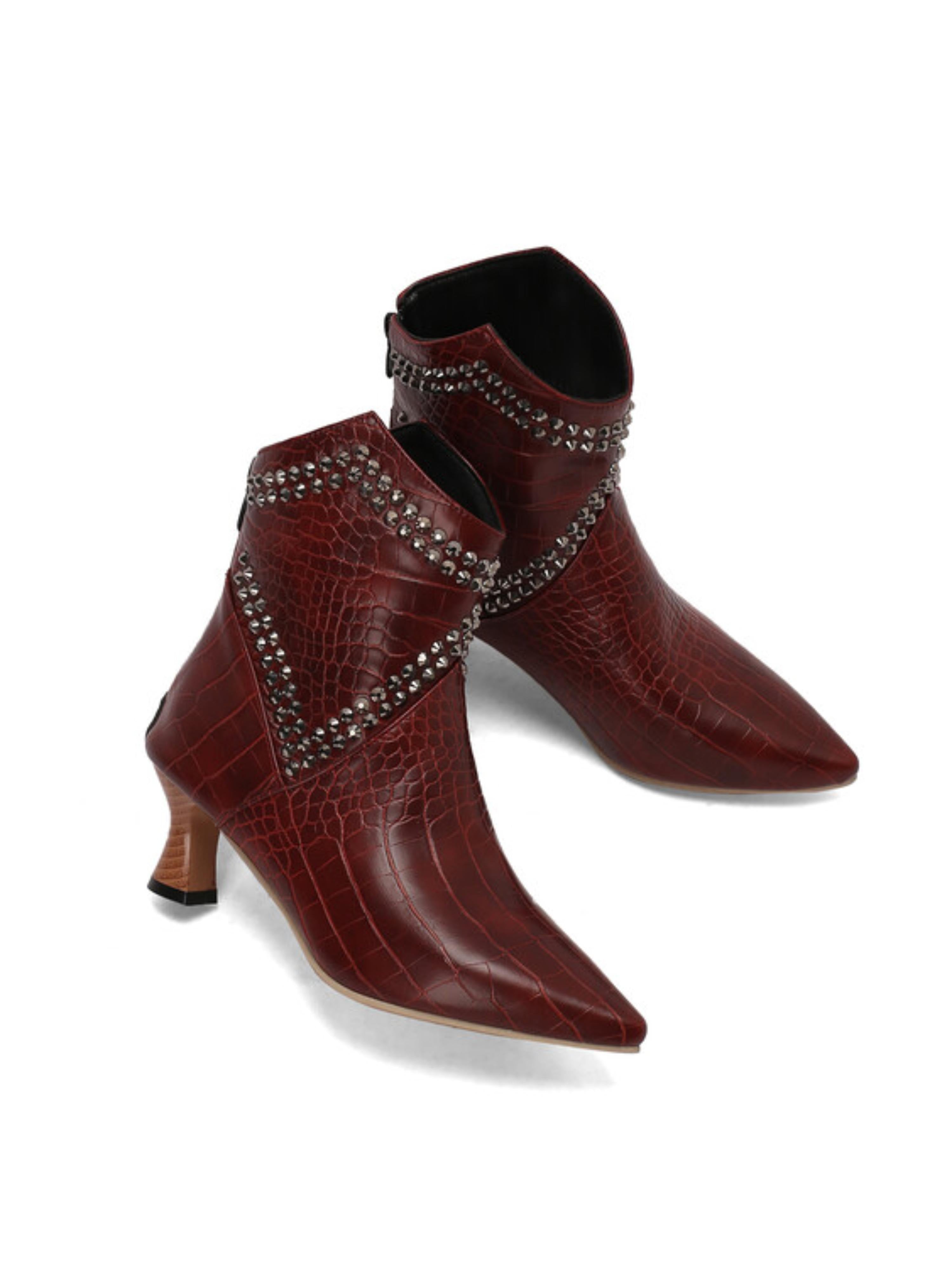 Vintage Burgundy Boots Women with Back Zipper Closure