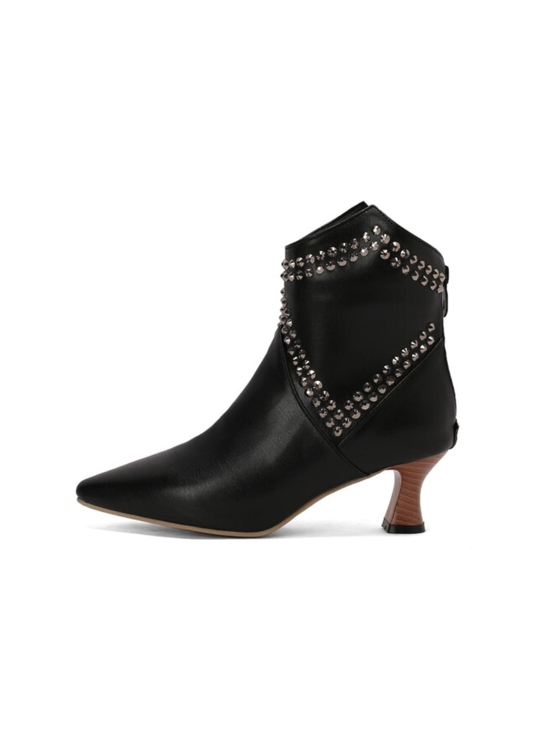 Black Pointed Toe Women's Ankle Boots with Rhinestones