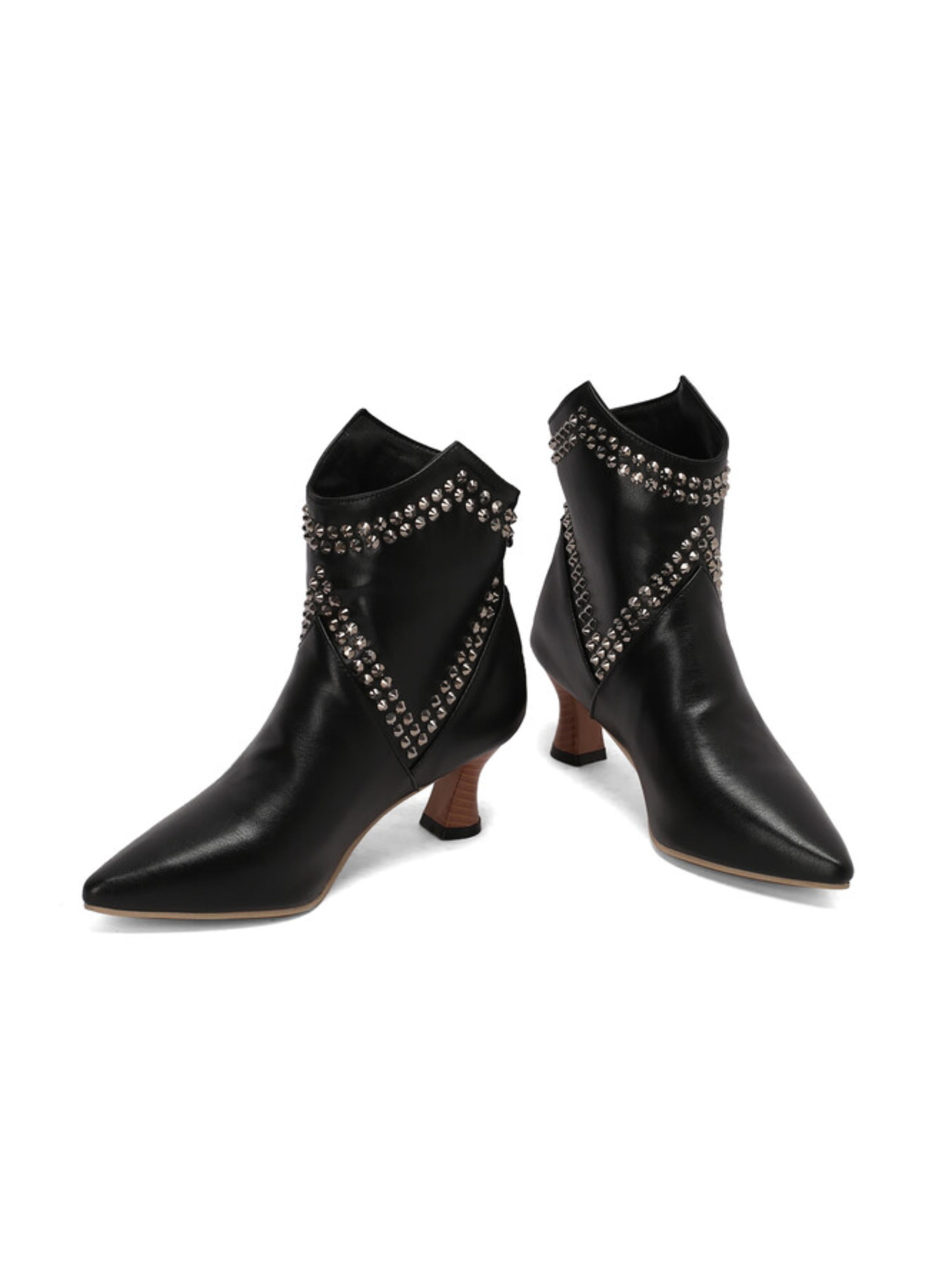 Black Pointed Toe Women's Ankle Boots with Rhinestones