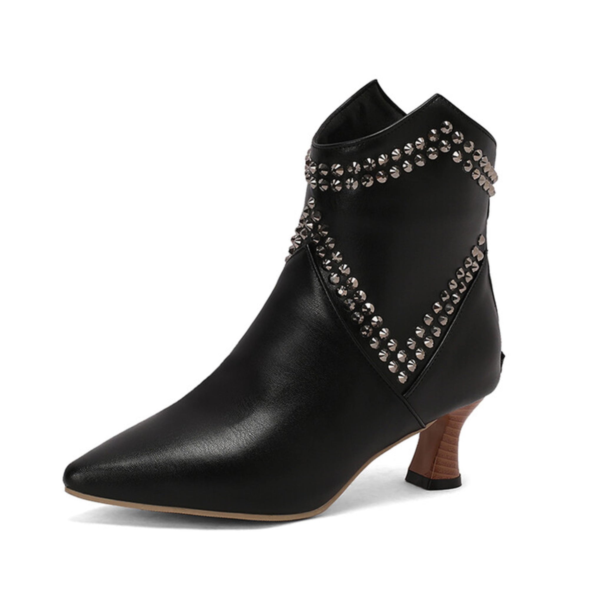 Black Pointed Toe Women's Ankle Boots with Rhinestones