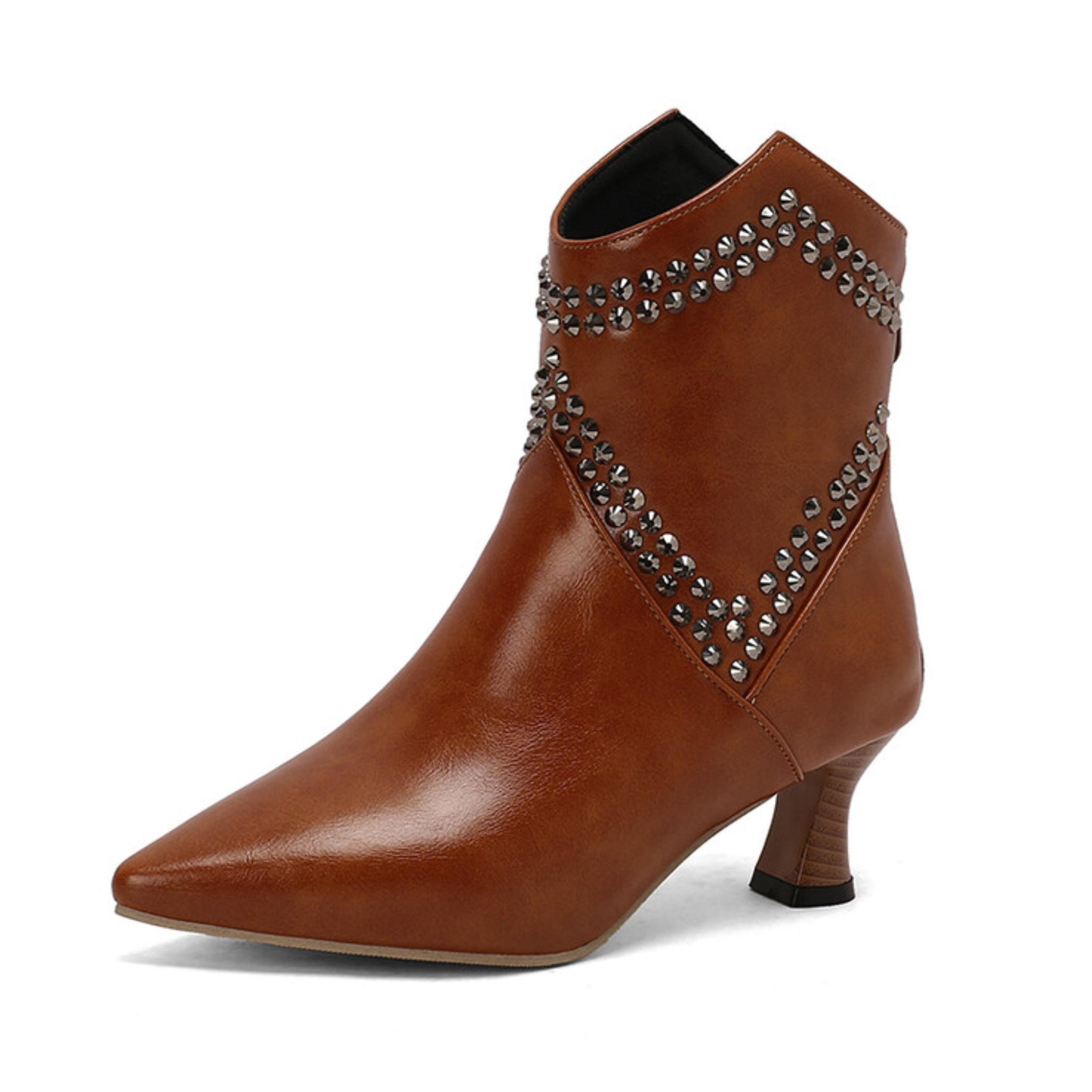 Rhinestone Embellished Brown Ankle Boots for Women