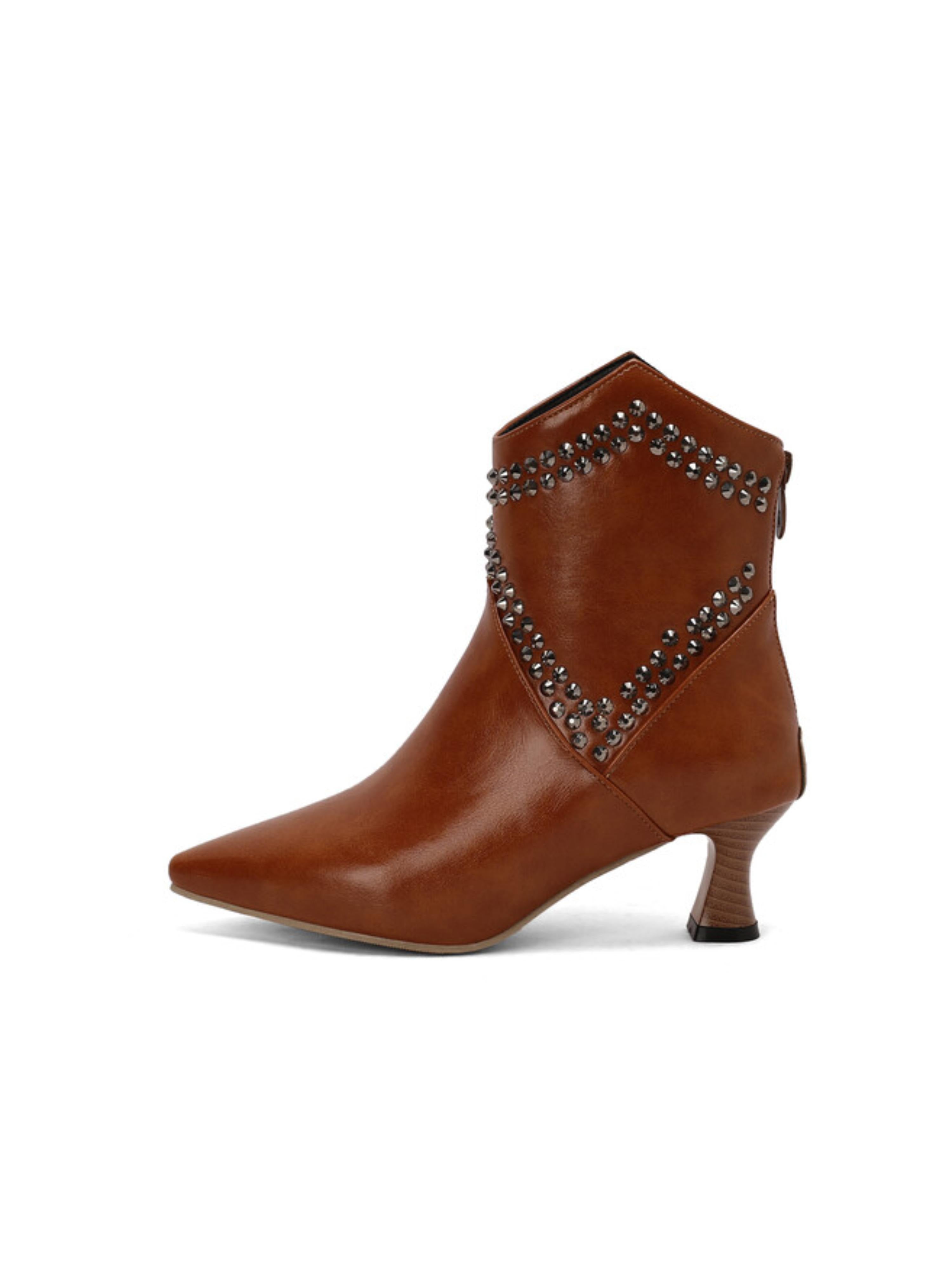 Rhinestone Embellished Brown Ankle Boots for Women