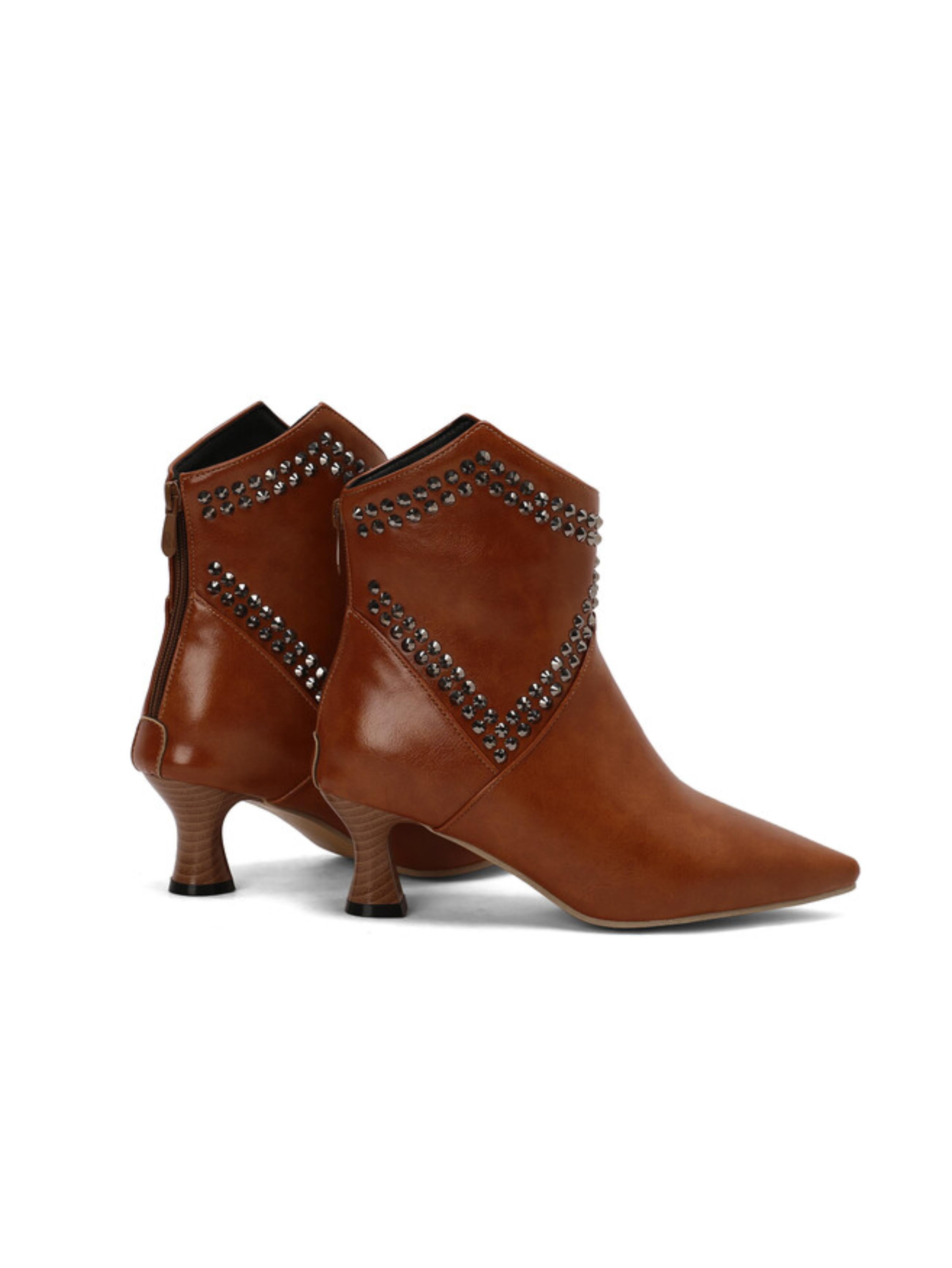 Rhinestone Embellished Brown Ankle Boots for Women