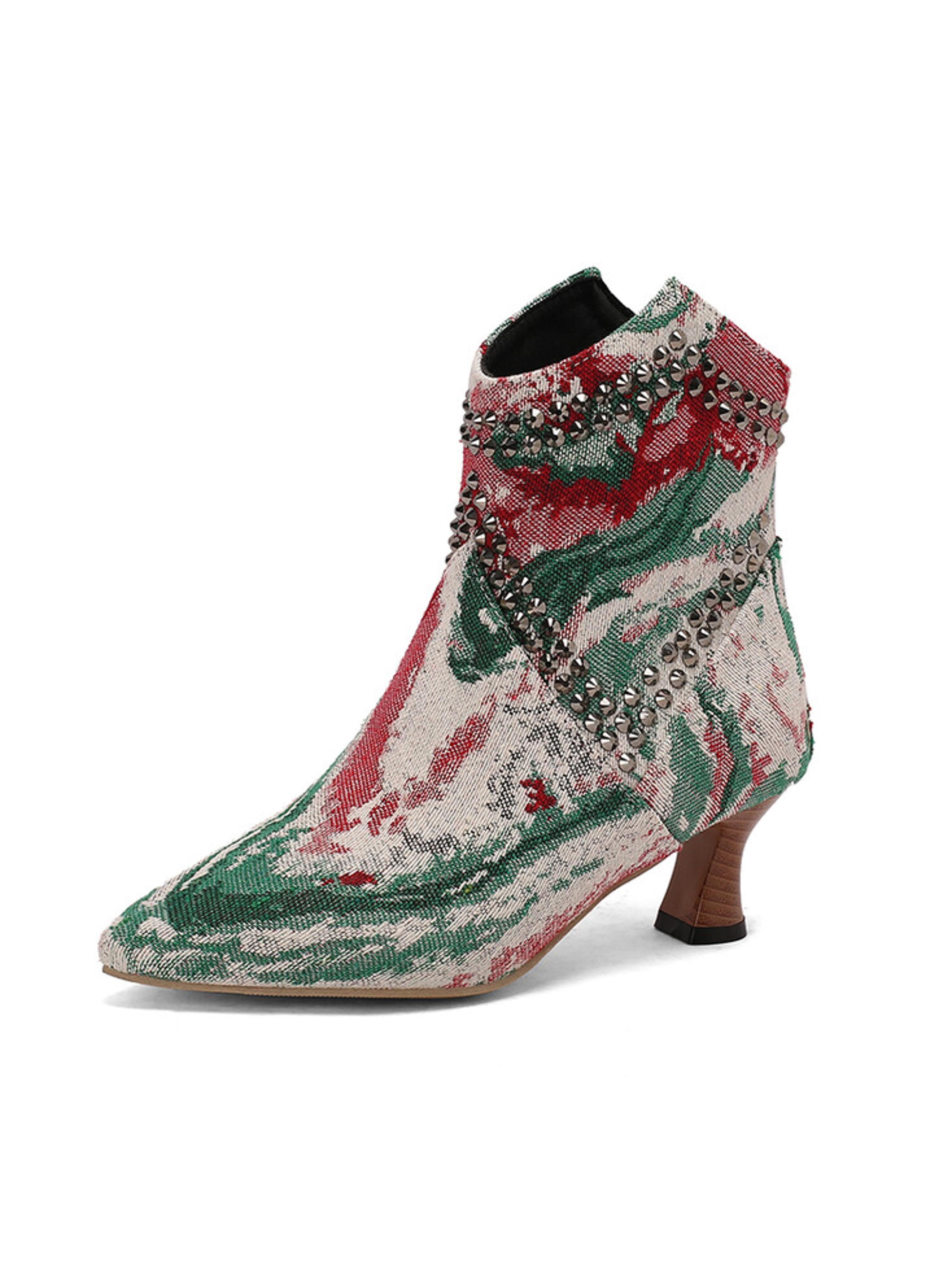 Tie Dye Pattern Women’s Ankle Boots with Rhinestones