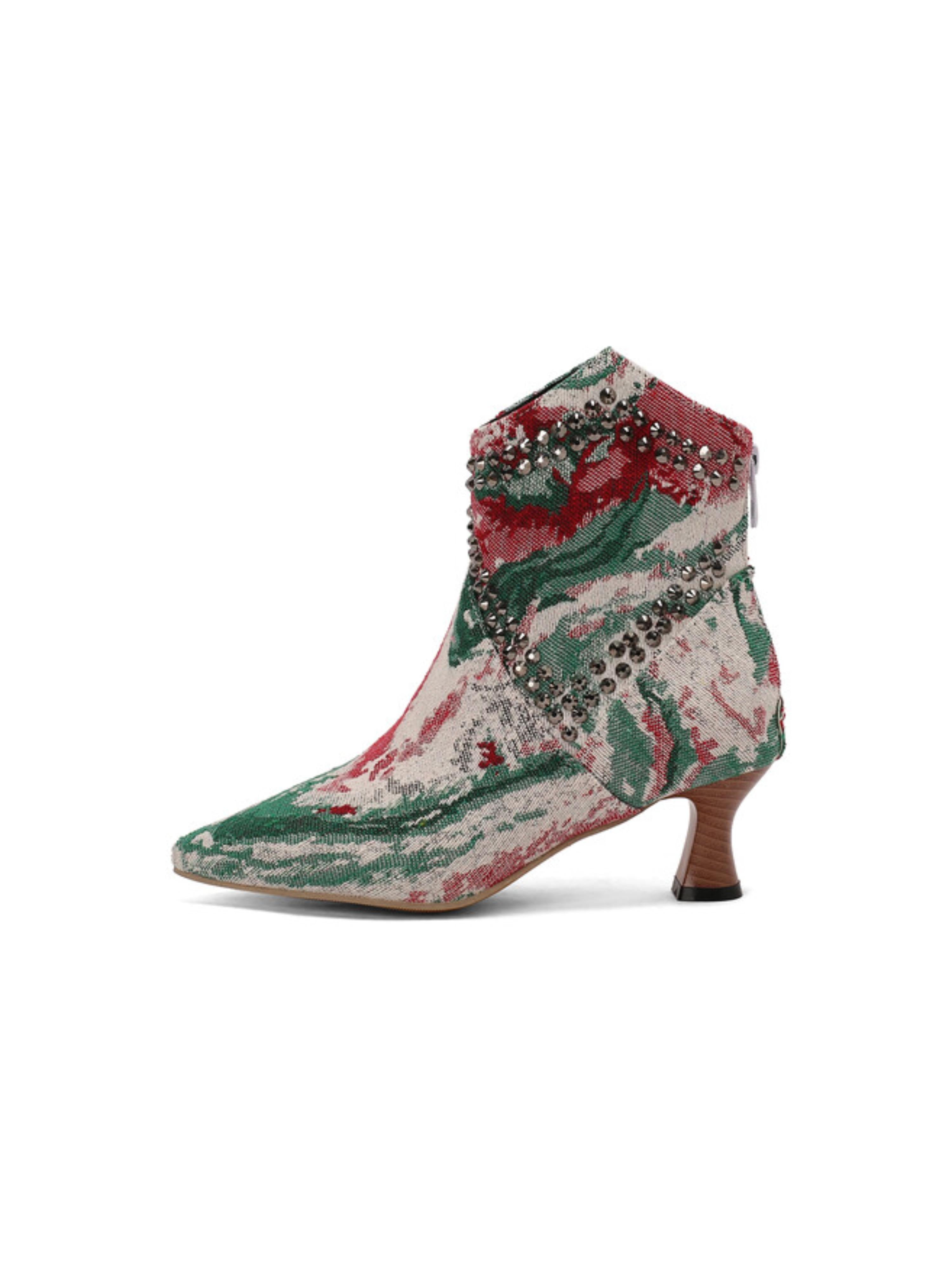 Tie Dye Pattern Women’s Ankle Boots with Rhinestones