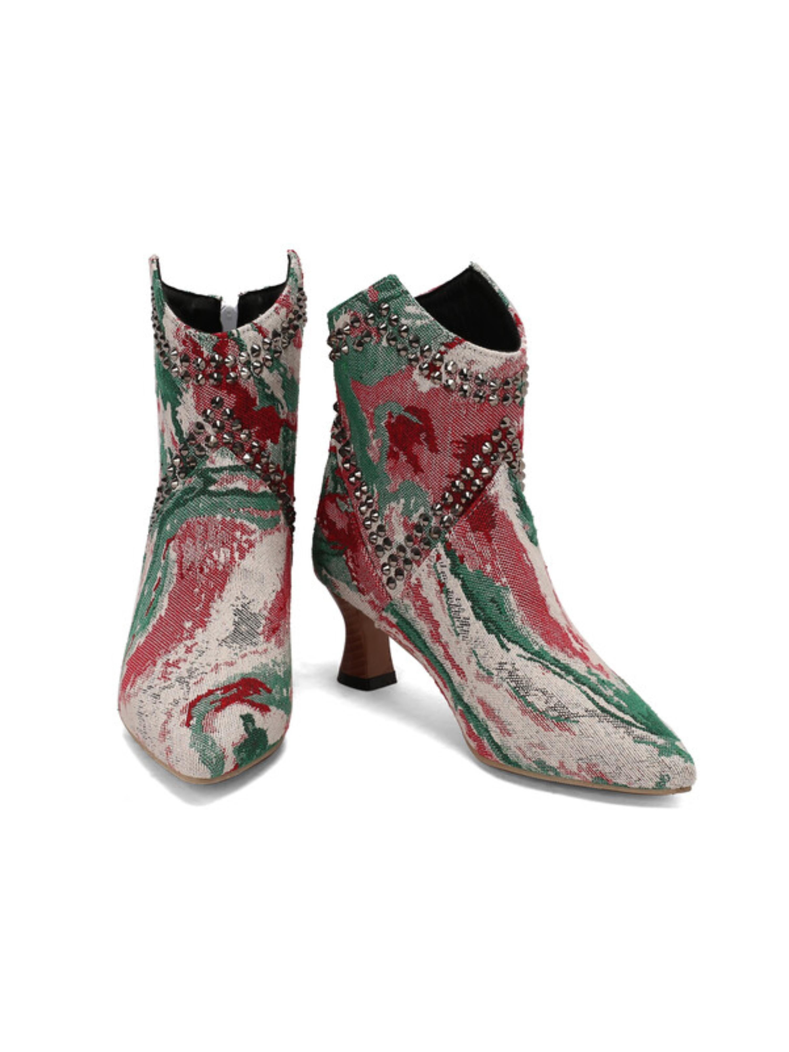 Tie Dye Pattern Women’s Ankle Boots with Rhinestones