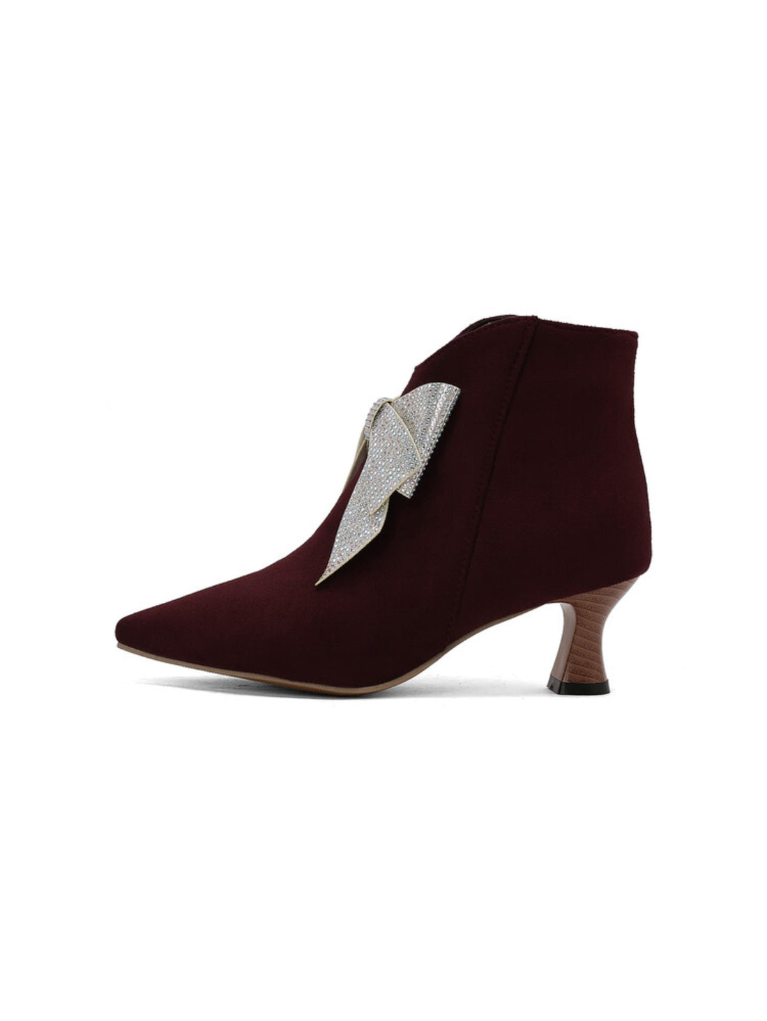 Rhinestone Bow Burgundy Short Boots for Women