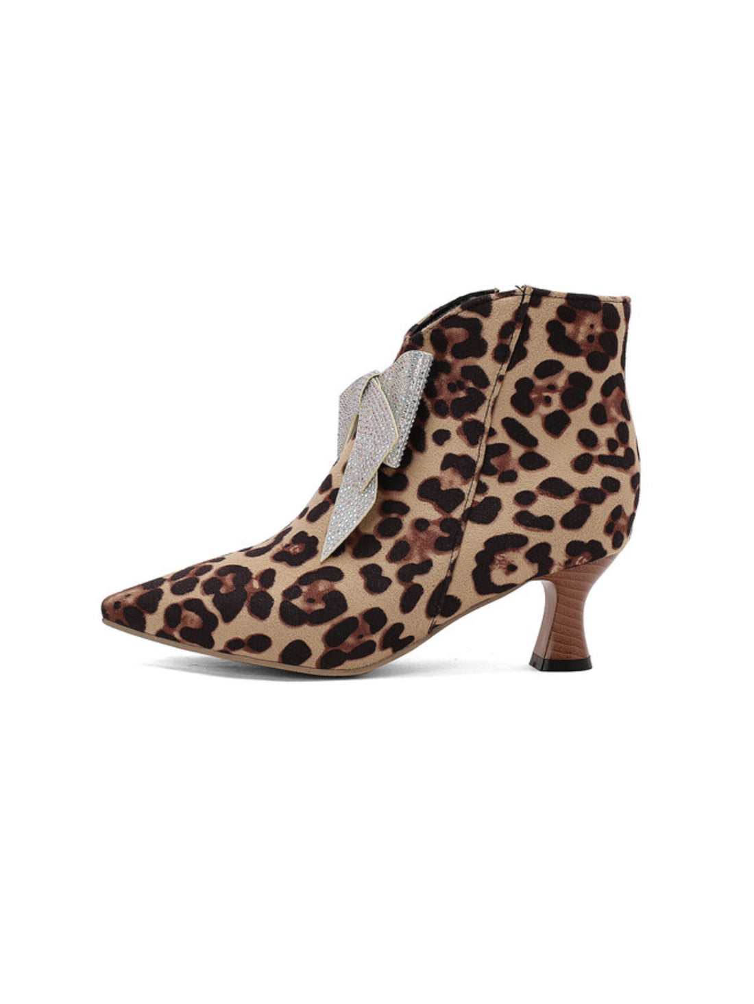 Sparkling Rhinestone Bow Leopard Ankle Pointed Toe Boots