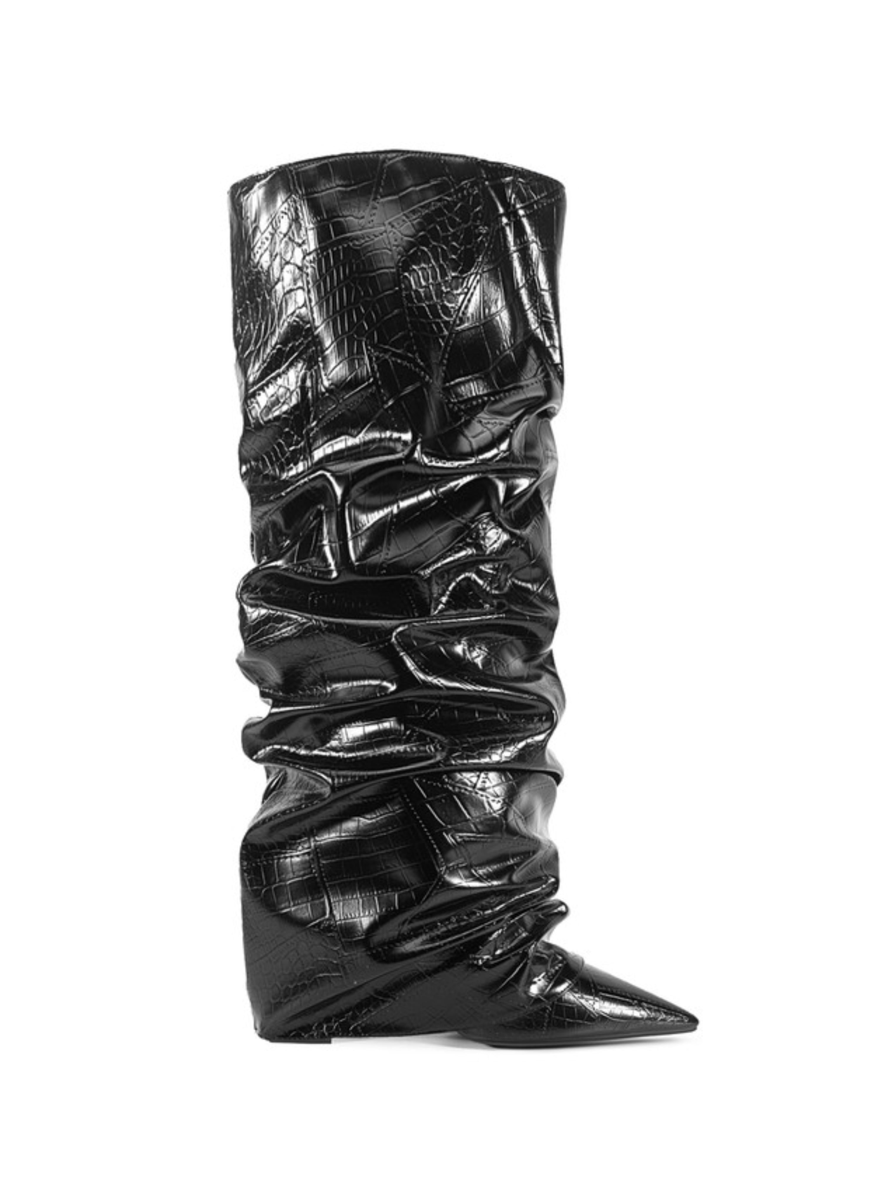 Black Slouchy Pointed Toe Knee High Boots Women