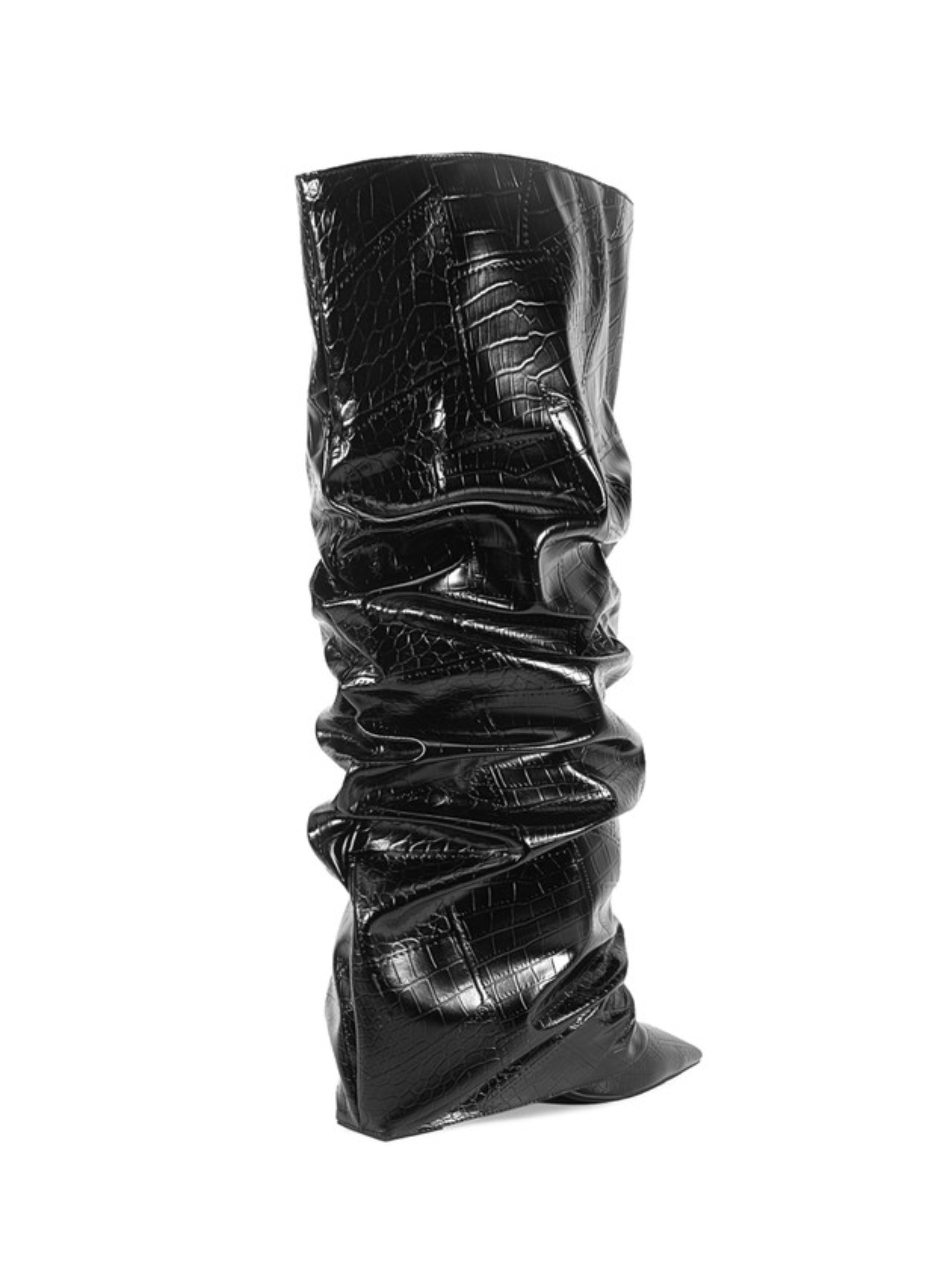 Black Slouchy Pointed Toe Knee High Boots Women