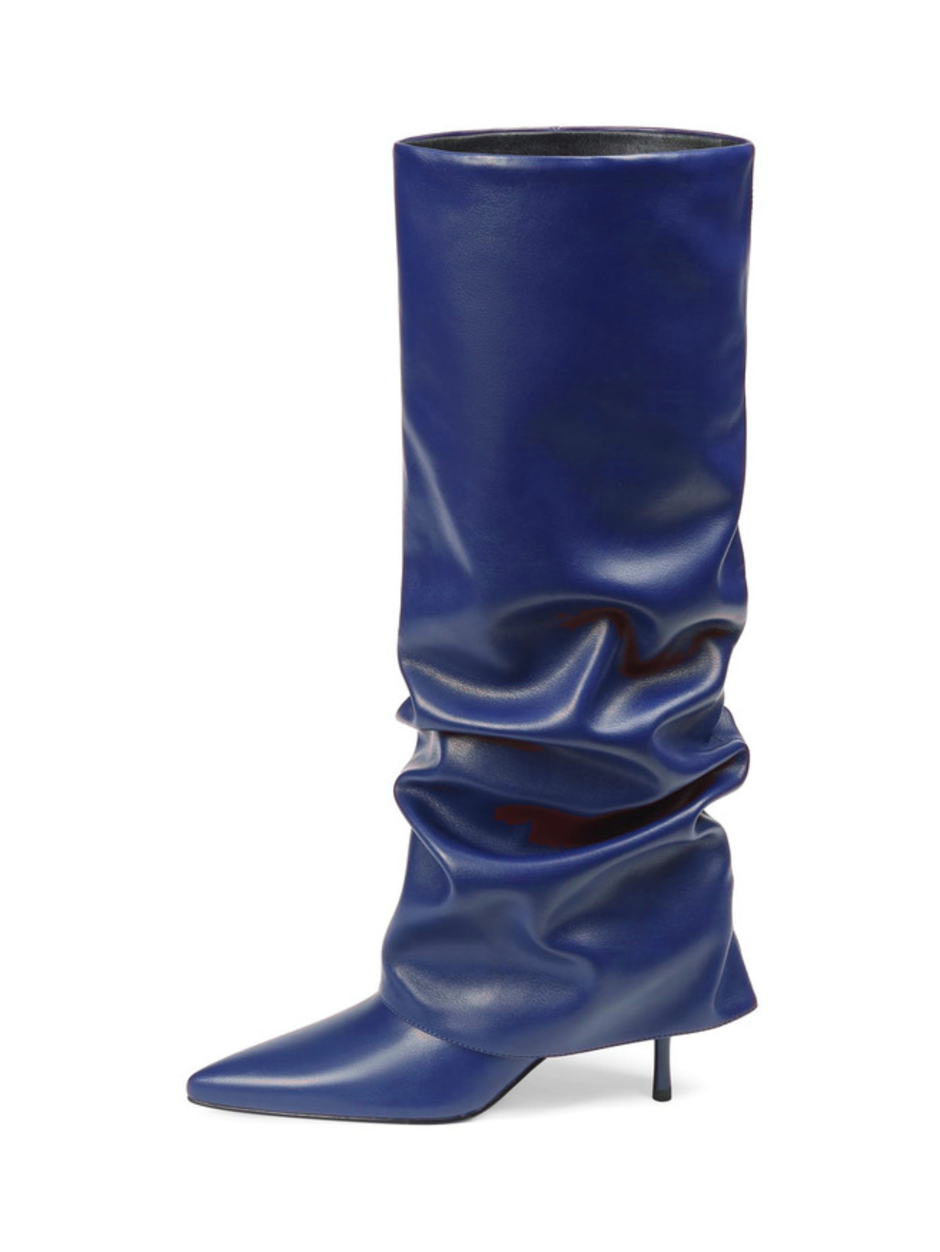 Blue Fold Over Women's Knee High Pointed Toe Boots